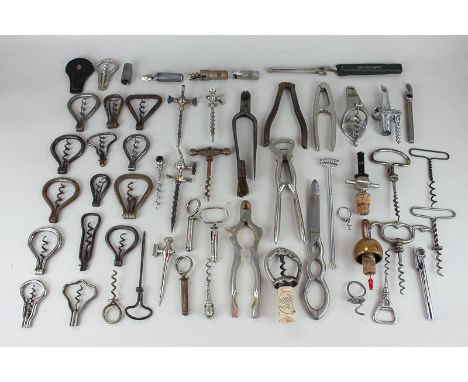 A collection of bow corkscrews, one marked Charles Heidseick Champagne, another G Nazer, together with various corkscrews, ch