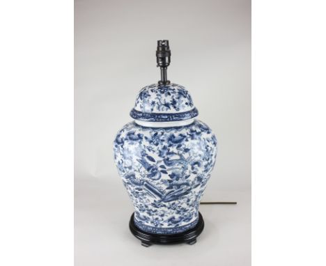 A modern Chinese blue and white pottery table lamp, 50cm high