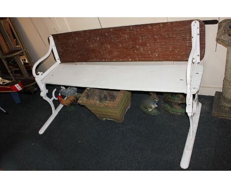 A Victorian metamorphic school bench by George Hammer, London, with fold-over back on later white painted supports, replaceme