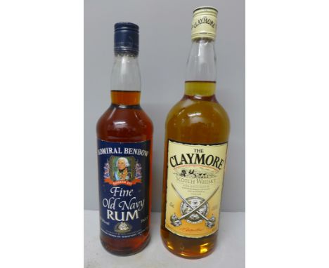 A bottle of The Claymore Scotch Whisky and a bottle of Admiral Benbow Old Navy Rum **PLEASE NOTE THIS LOT IS NOT ELIGIBLE FOR