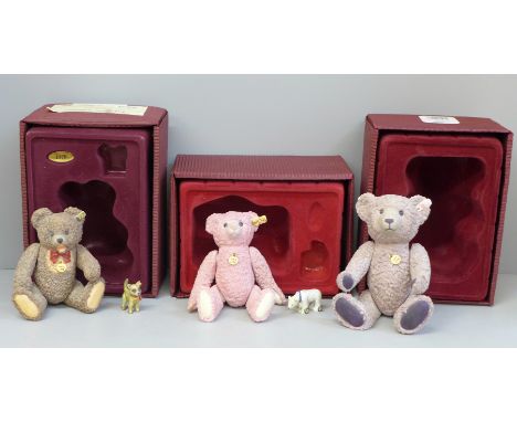Three Steiff porcelain Teddy bears, 1970 Zotty, 2001 Lilac and 1997 Rose, boxed 
