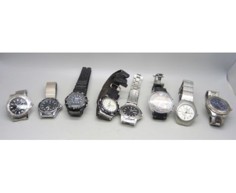 Nine watches including Emporio Armani, Lorus, Pulsar and Timex, etc. 