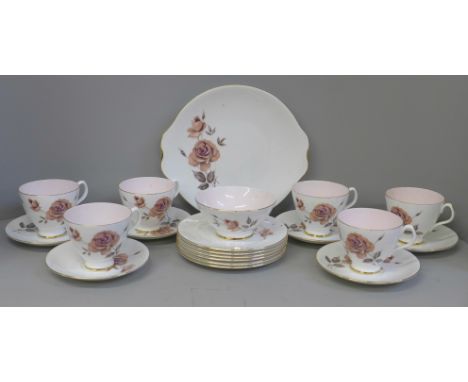 Royal Albert Prelude china, cake plate, six cups, saucers, side plates and sugar **PLEASE NOTE THIS LOT IS NOT ELIGIBLE FOR P