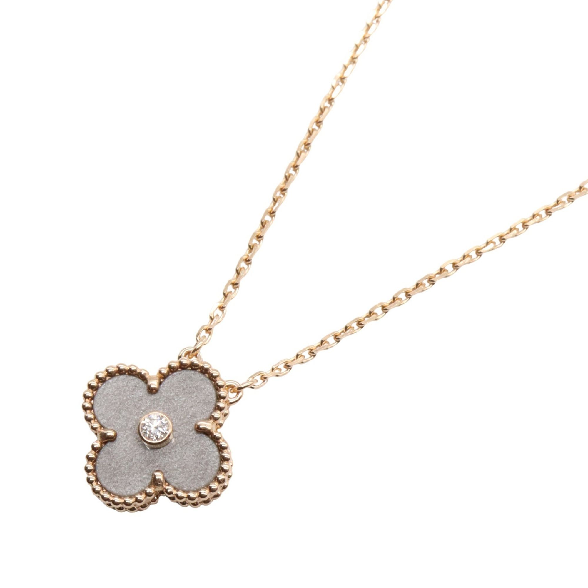 Van Cleef & Arpels Vintage Alhambra Necklace, 18K Pink Gold with Diamonds and Obsidian, Clear Gray,