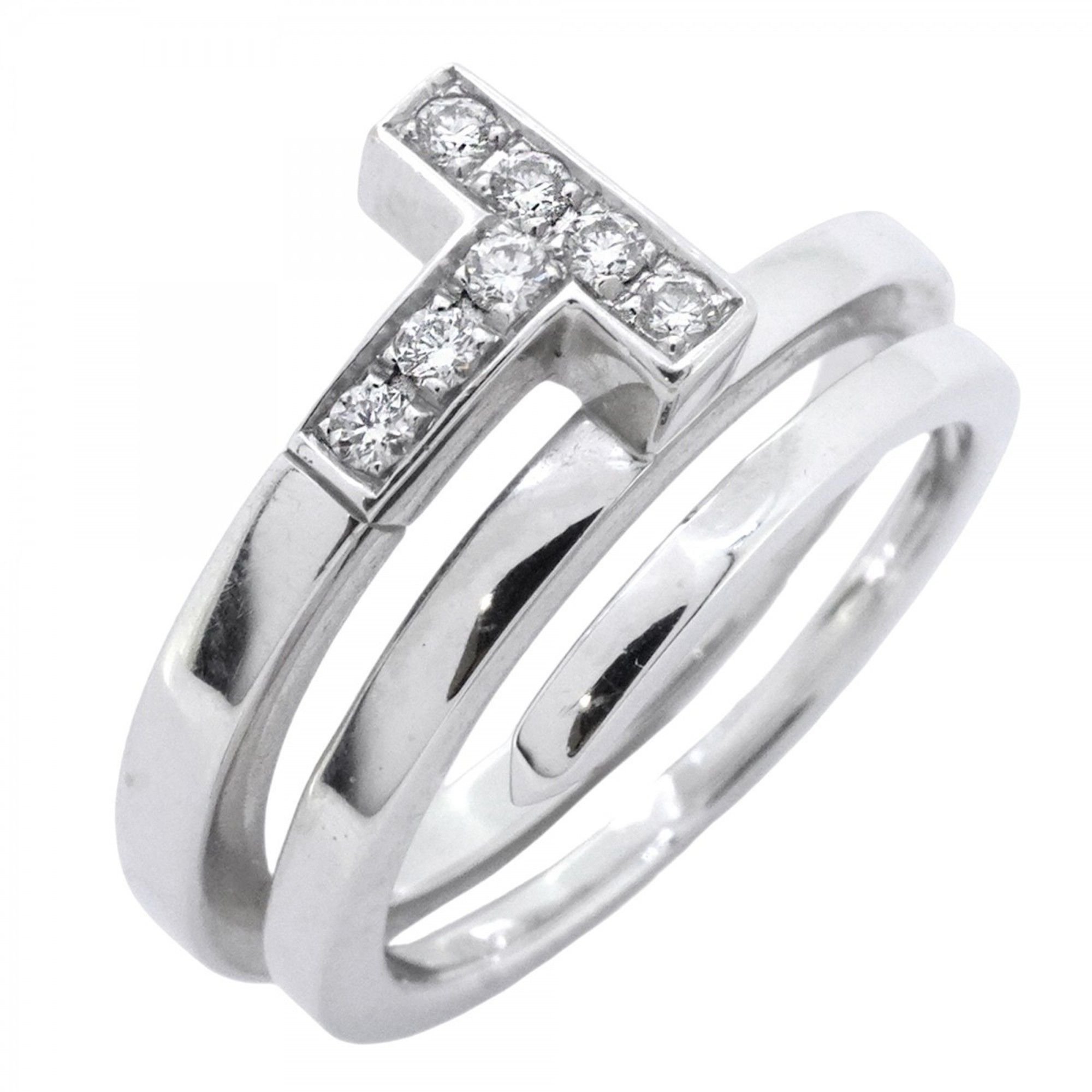 Tiffany T-Square Wrap Ring, 7PD, 18K White Gold with Diamonds, Size 12.5, Women's