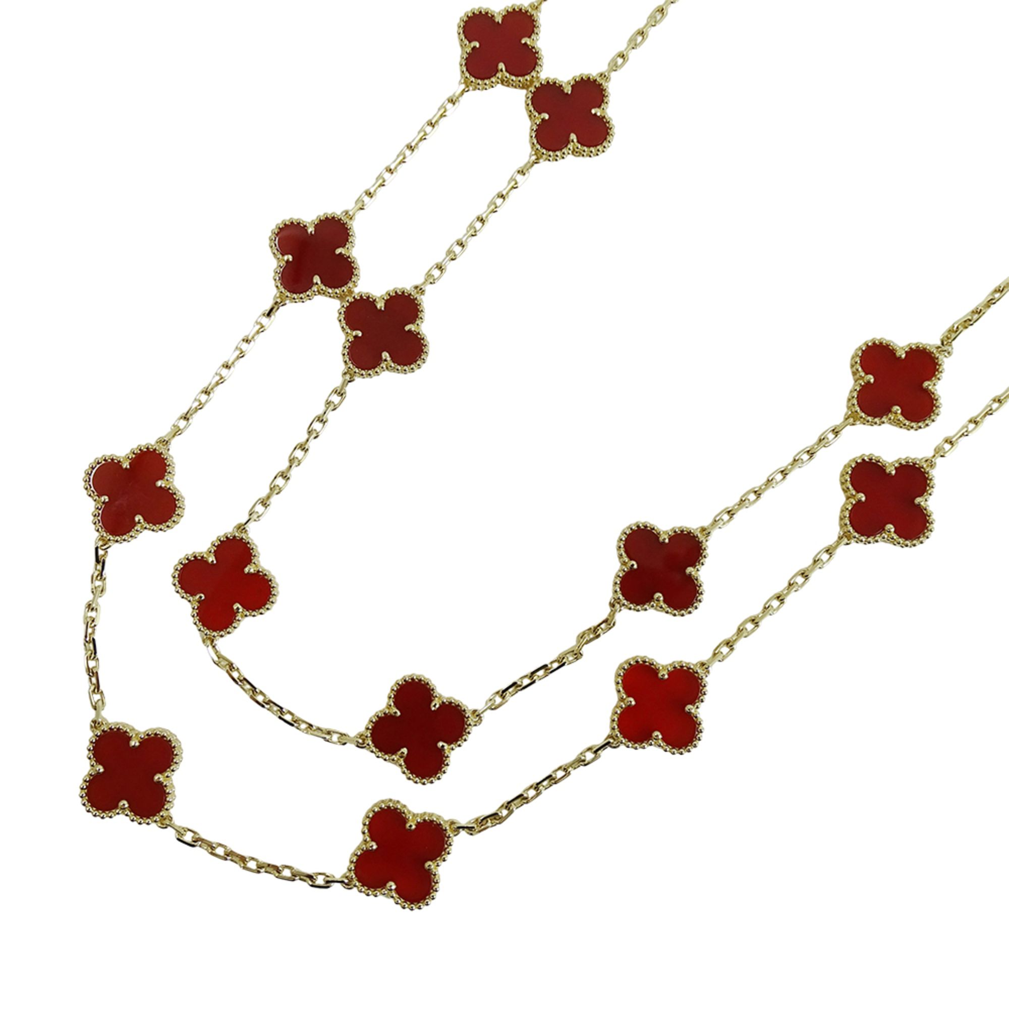Van Cleef & Arpels Vintage Alhambra 20-Motif Necklace, Women's, 750YG Yellow Gold with Carnelian, Po