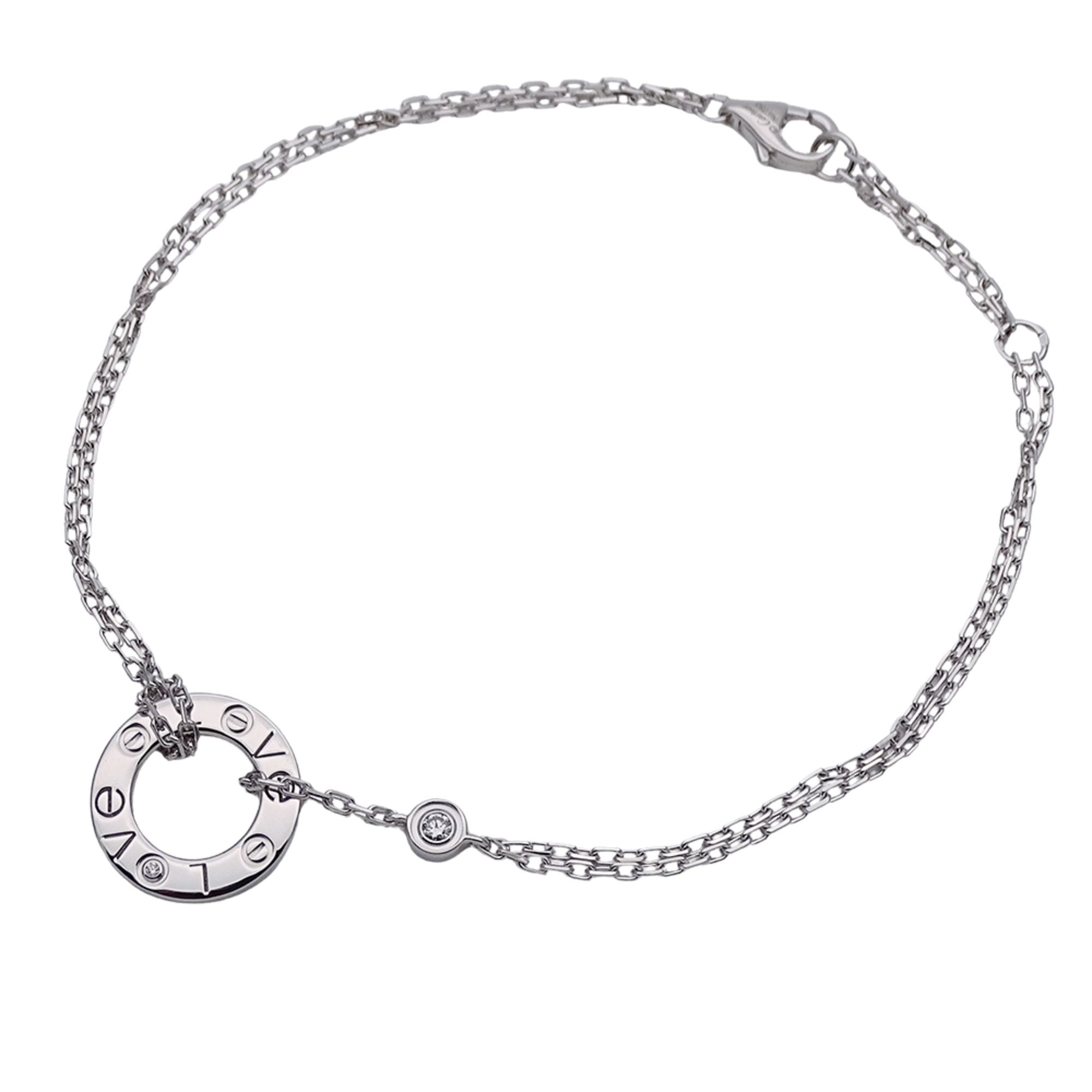 Cartier Women's Bracelet, 750WG, 2-Piece Diamond Love Circle, White Gold, Polished