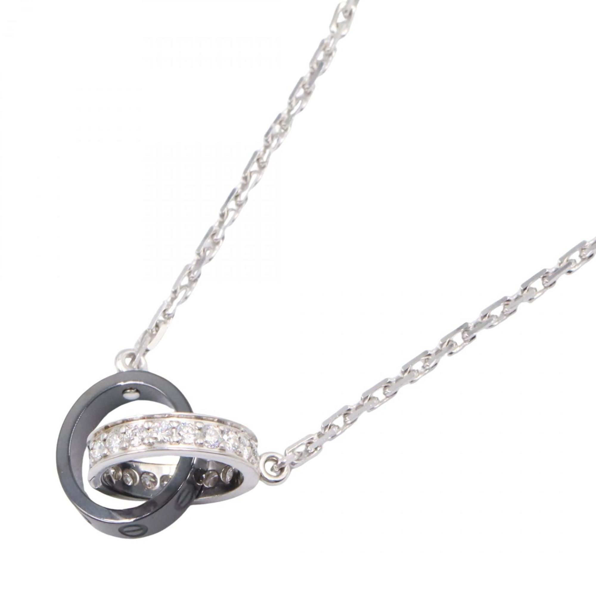 Cartier Baby Love Ceramic Diamond Necklace in 18K White Gold. Available Silver, Black, and Clear.