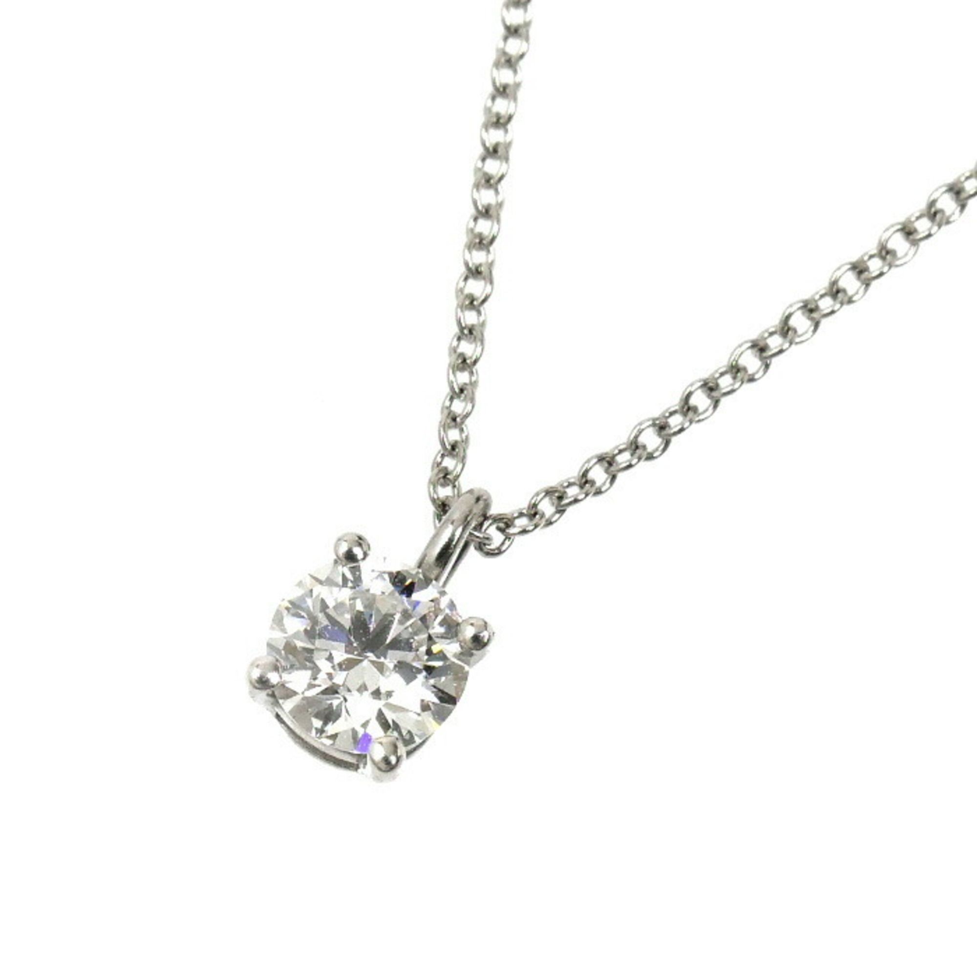 TIFFANY & Co. Tiffany Pt950 Platinum Solitaire Necklace with 0.41ct Diamond, 2.5g, 42cm, Women's