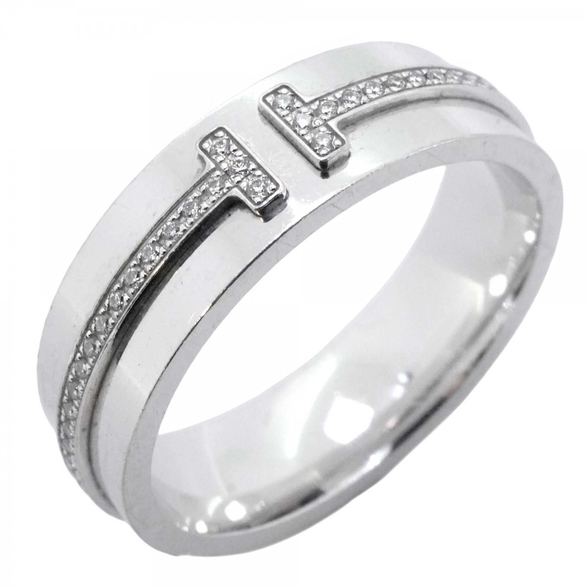 Tiffany T Narrow Ring, 18K White Gold with Diamonds, Size 14, Women's