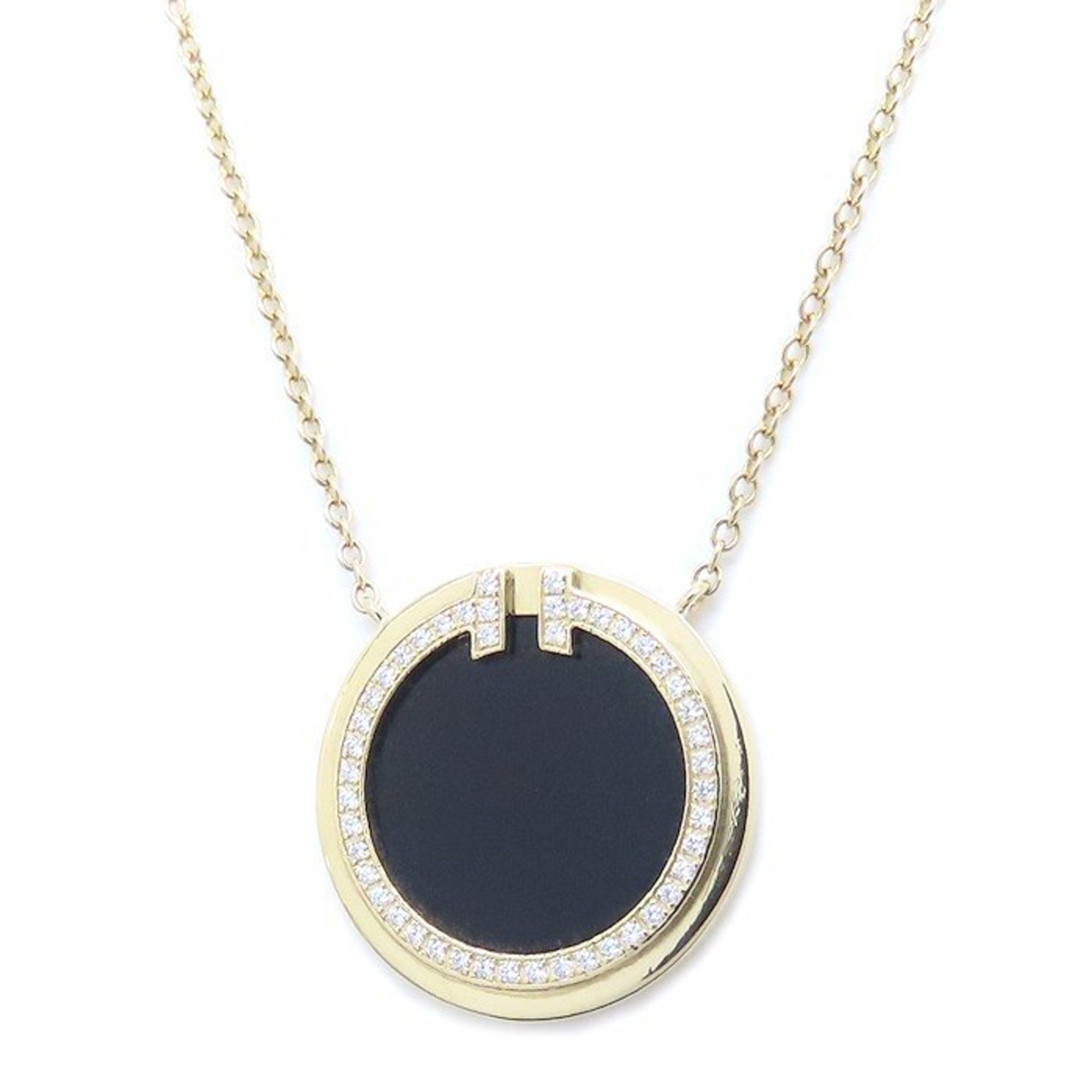 TIFFANY & Co. Tiffany T Circle Onyx and Diamond Necklace, 18K Yellow Gold, Women's, 294456