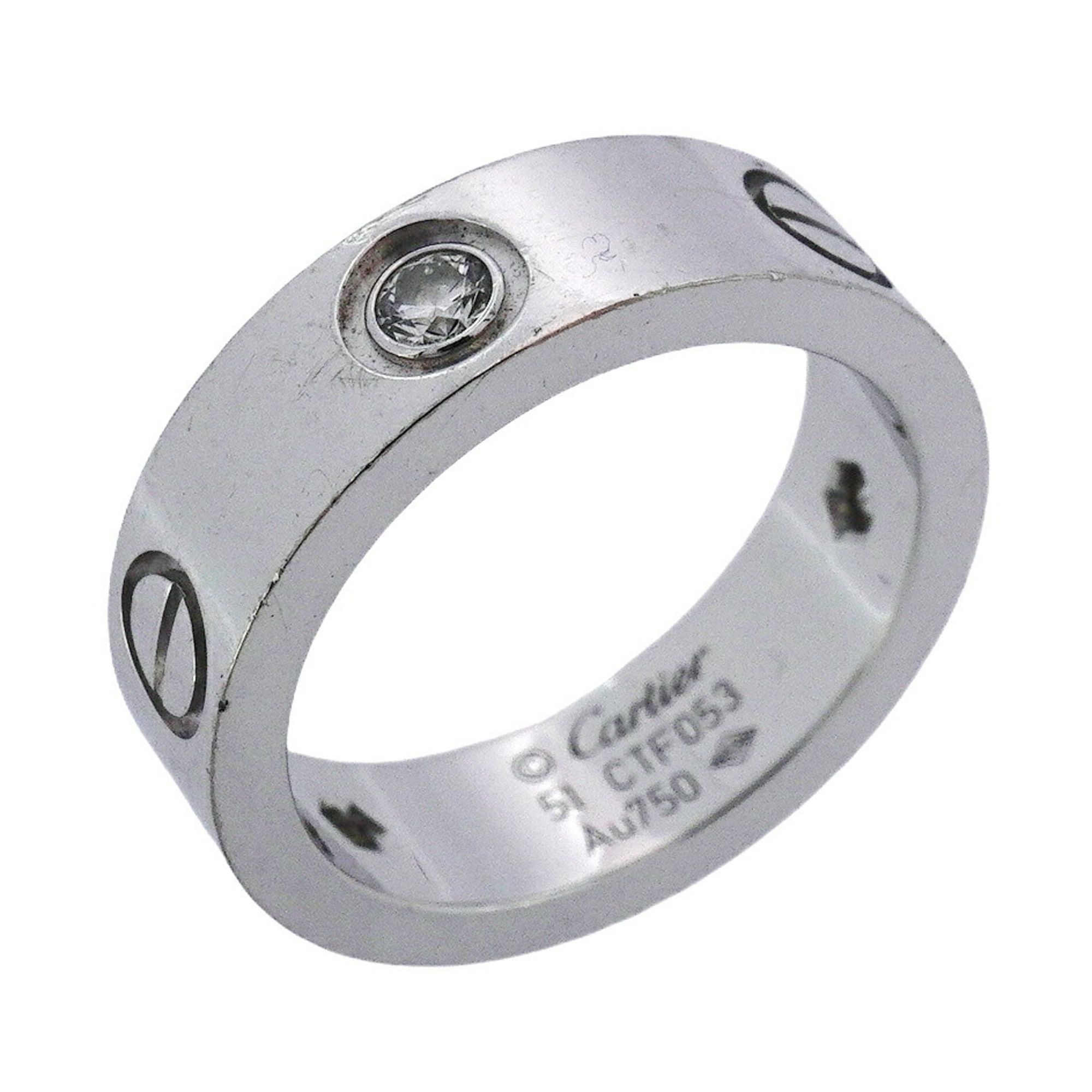 Cartier Love 3PD Ring, 18K White Gold with Diamonds, #51, Women's