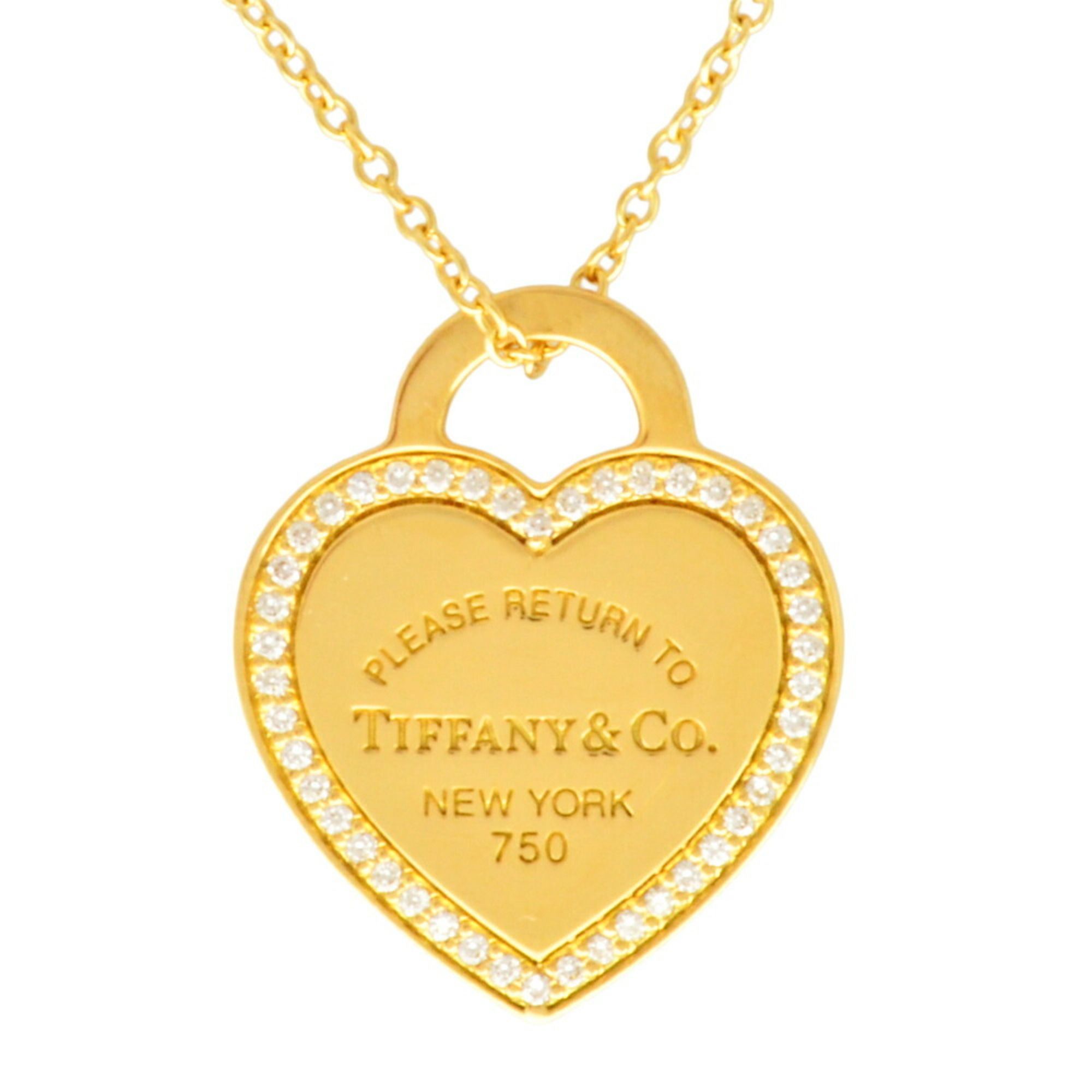 Tiffany & Co. Return to Heart Tag Pendant Necklace with Diamonds, 18K Yellow Gold, 4.8g, for Women