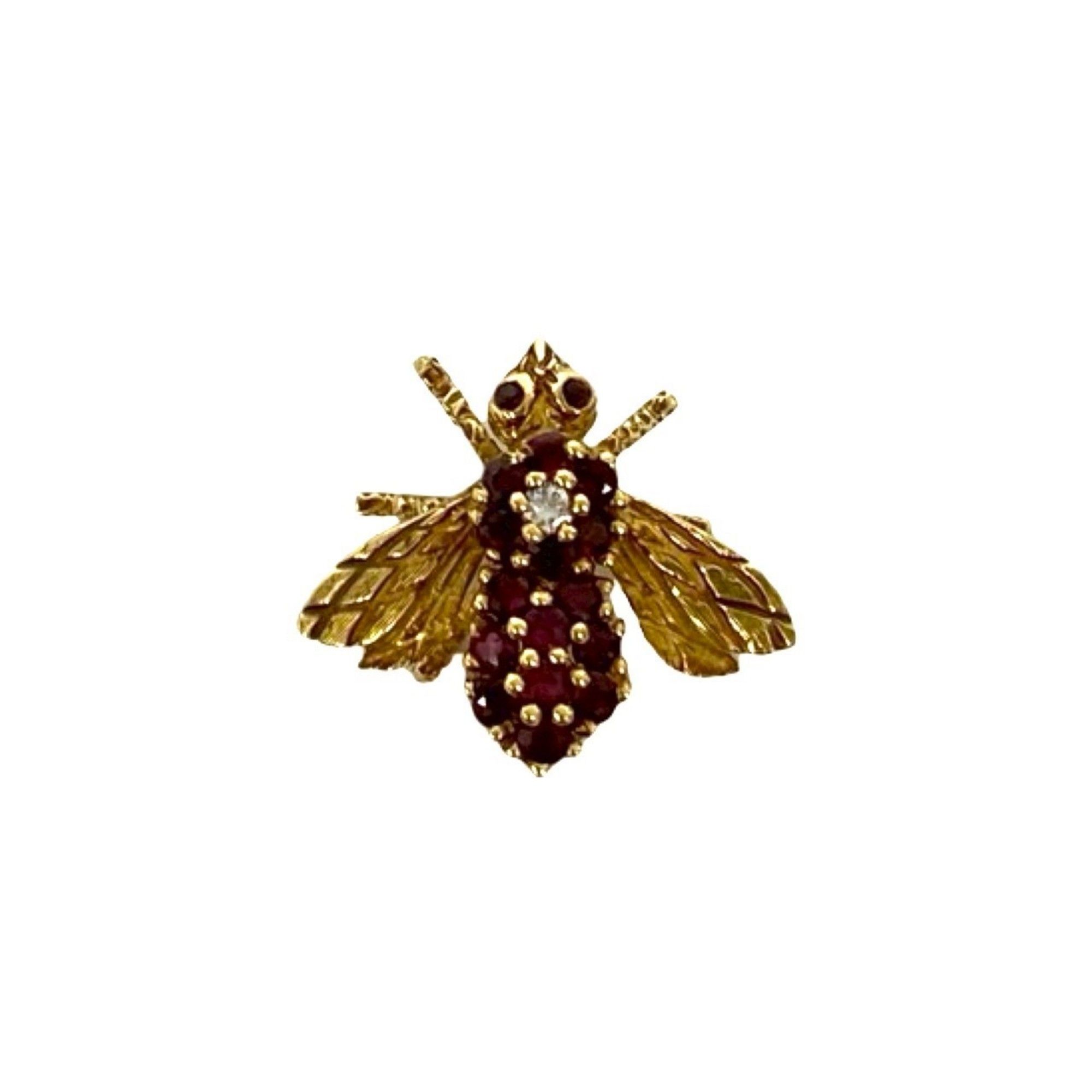 TIFFANY & Co. Tiffany Bee Motif 750 K18 Yellow Gold Diamond Brooch Red 1536a