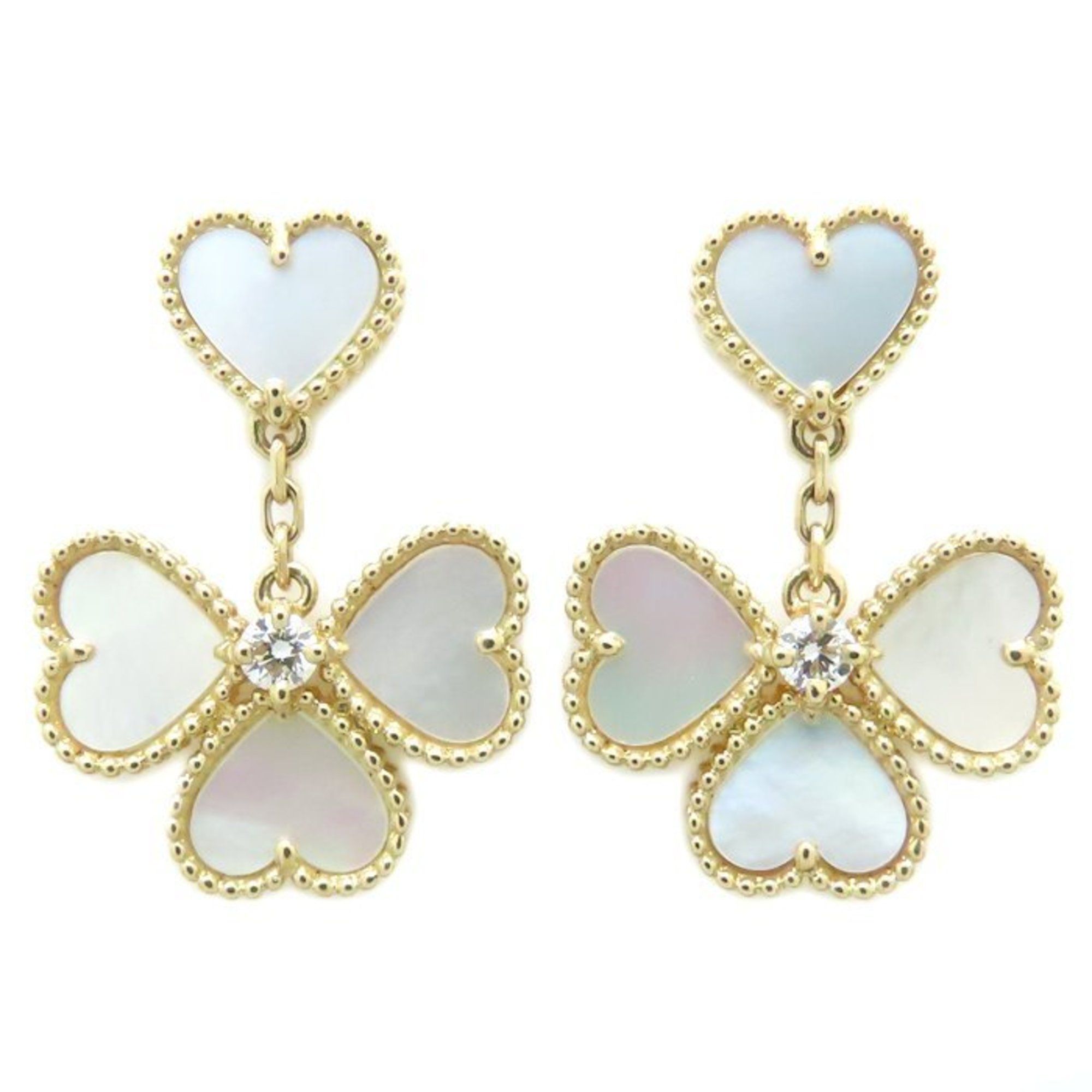 Van Cleef & Arpels Sweet Alhambra F-Yage Earrings, Mother of Pearl and Diamonds, 18K Yellow Gold (VC
