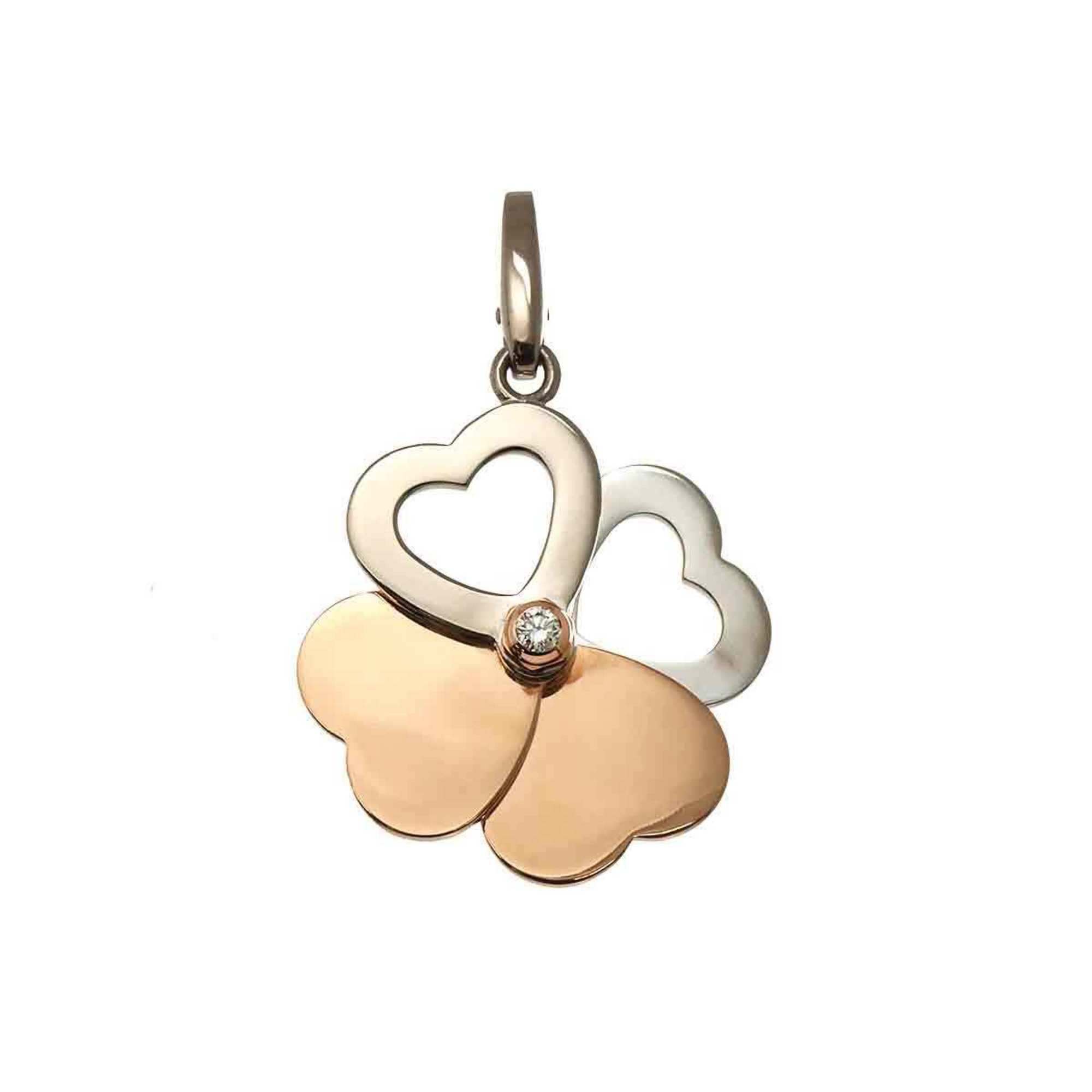 Cartier Heart and Clover Diamond Pendant Top in 18K PG, WG, Pink, White Gold (750 Charm)