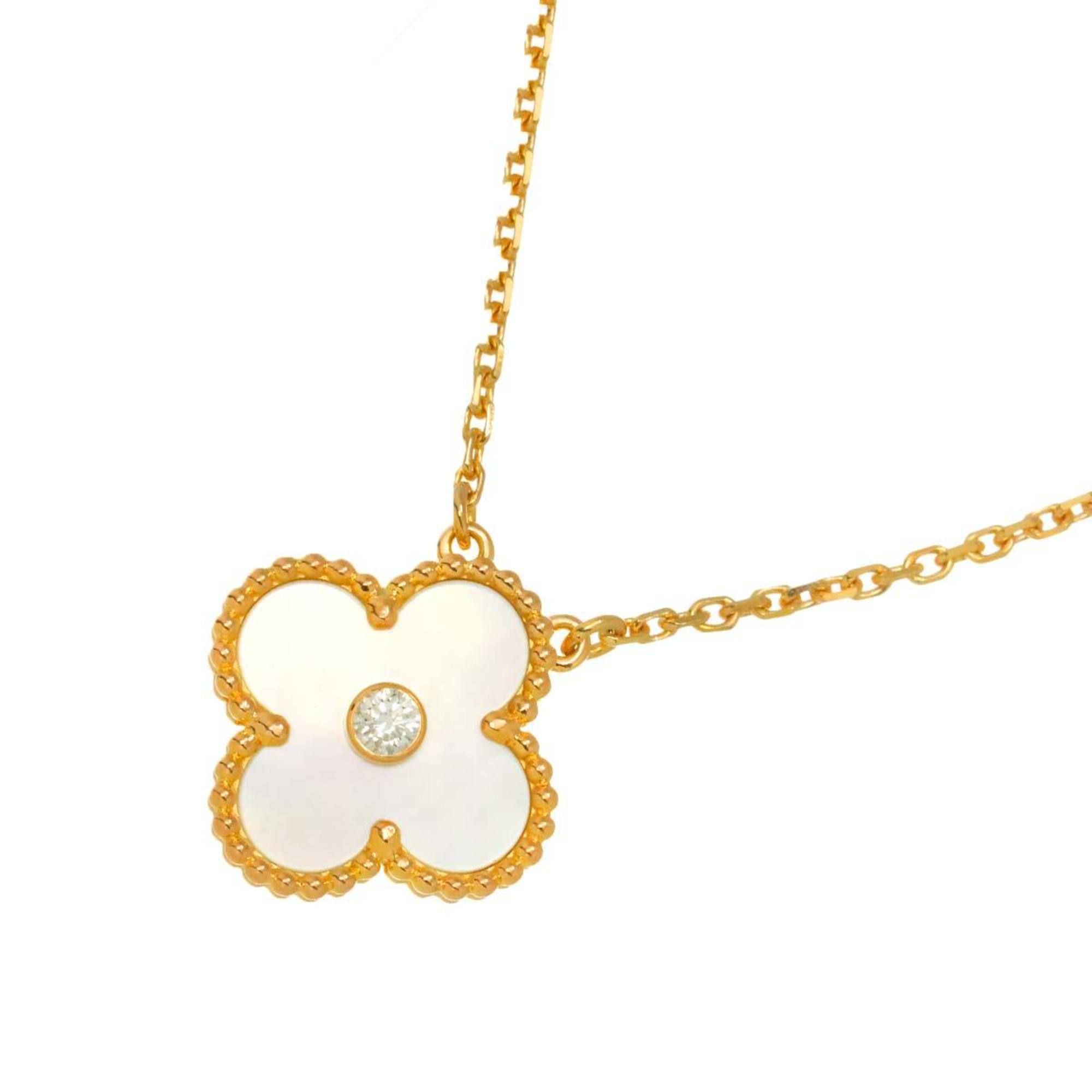 Van Cleef & Arpels Alhambra Shell and Diamond Necklace, 45cm, 18K PG 750, 2012 Limited Edition Holid
