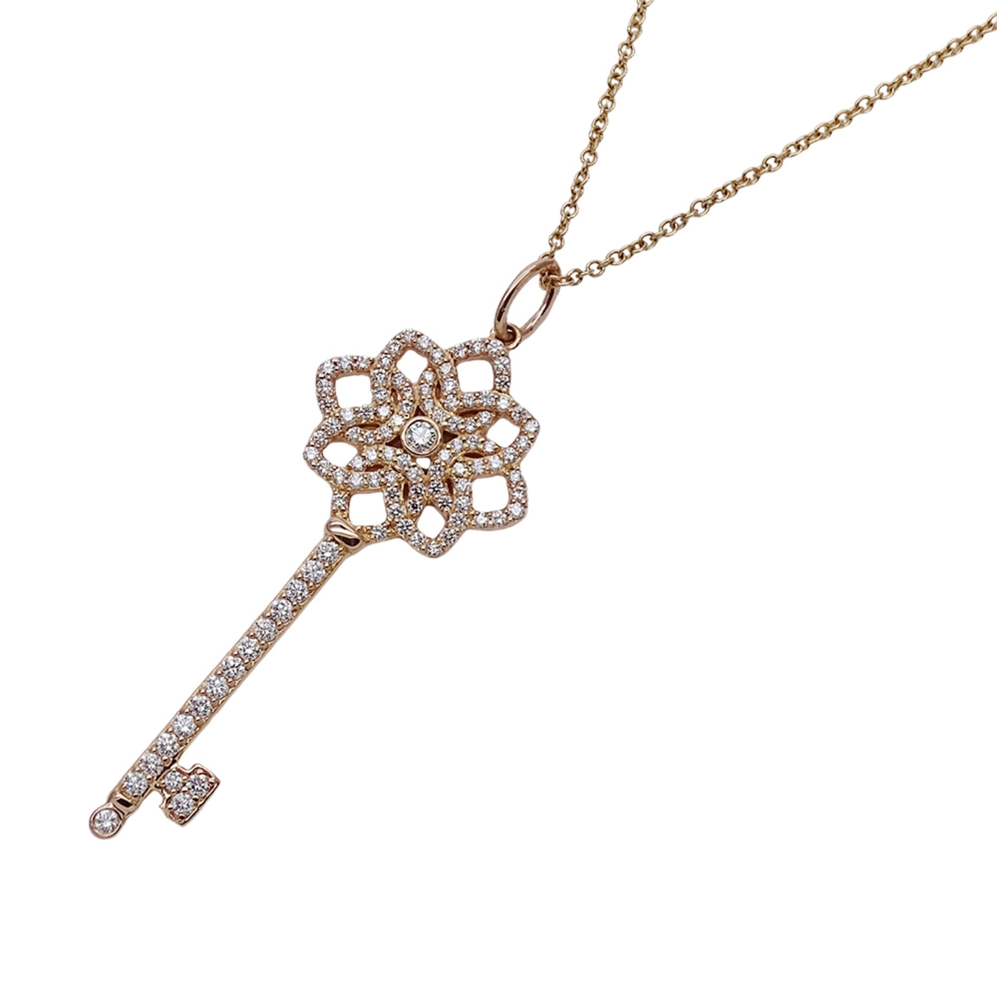 Tiffany & Co. Women's Necklace, 750PG, Diamond, Woven Key, Pink Gold, Polished