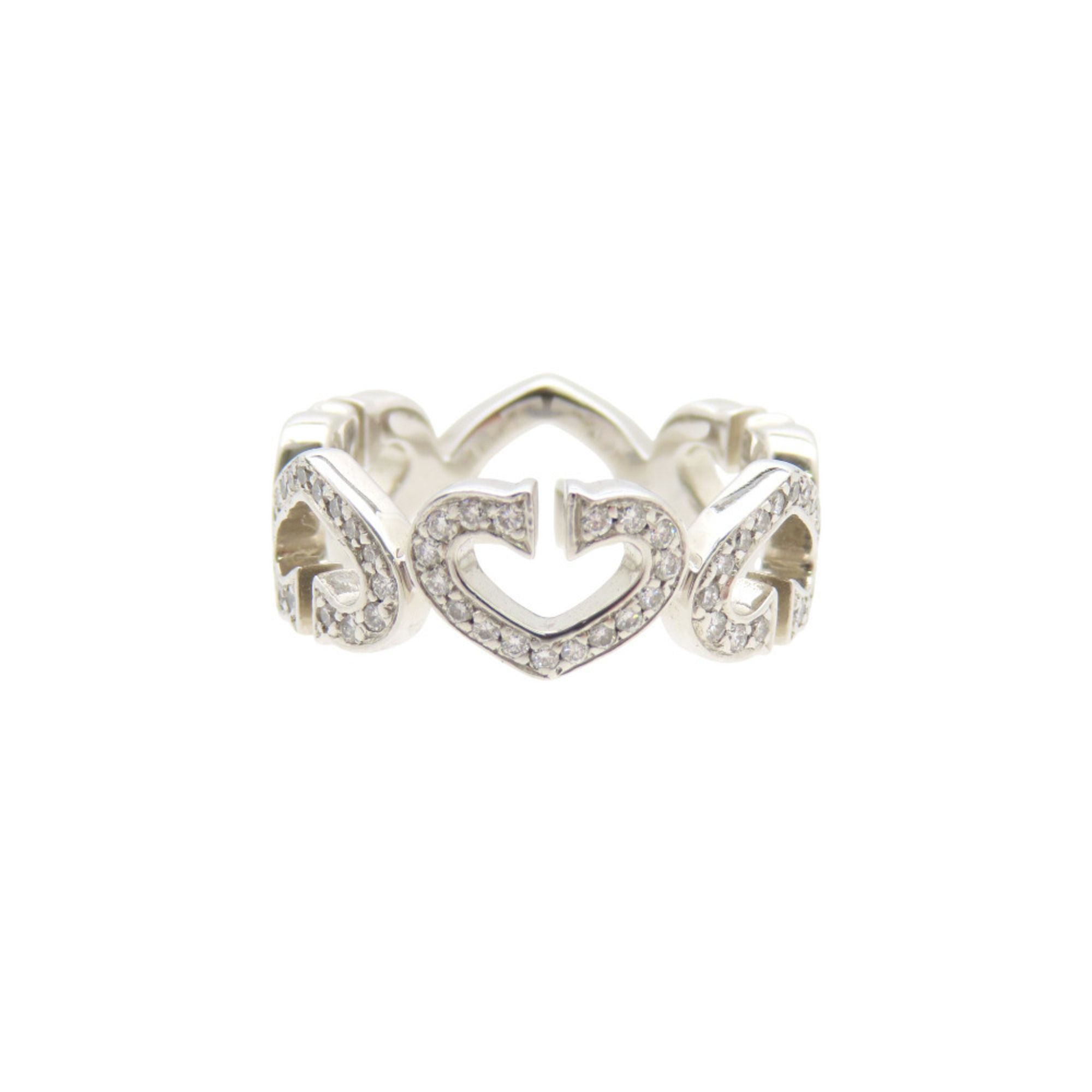 Excellent condition Cartier C Heart full diamond 18KWG 750WG ring #51 white gold jewelry 0391