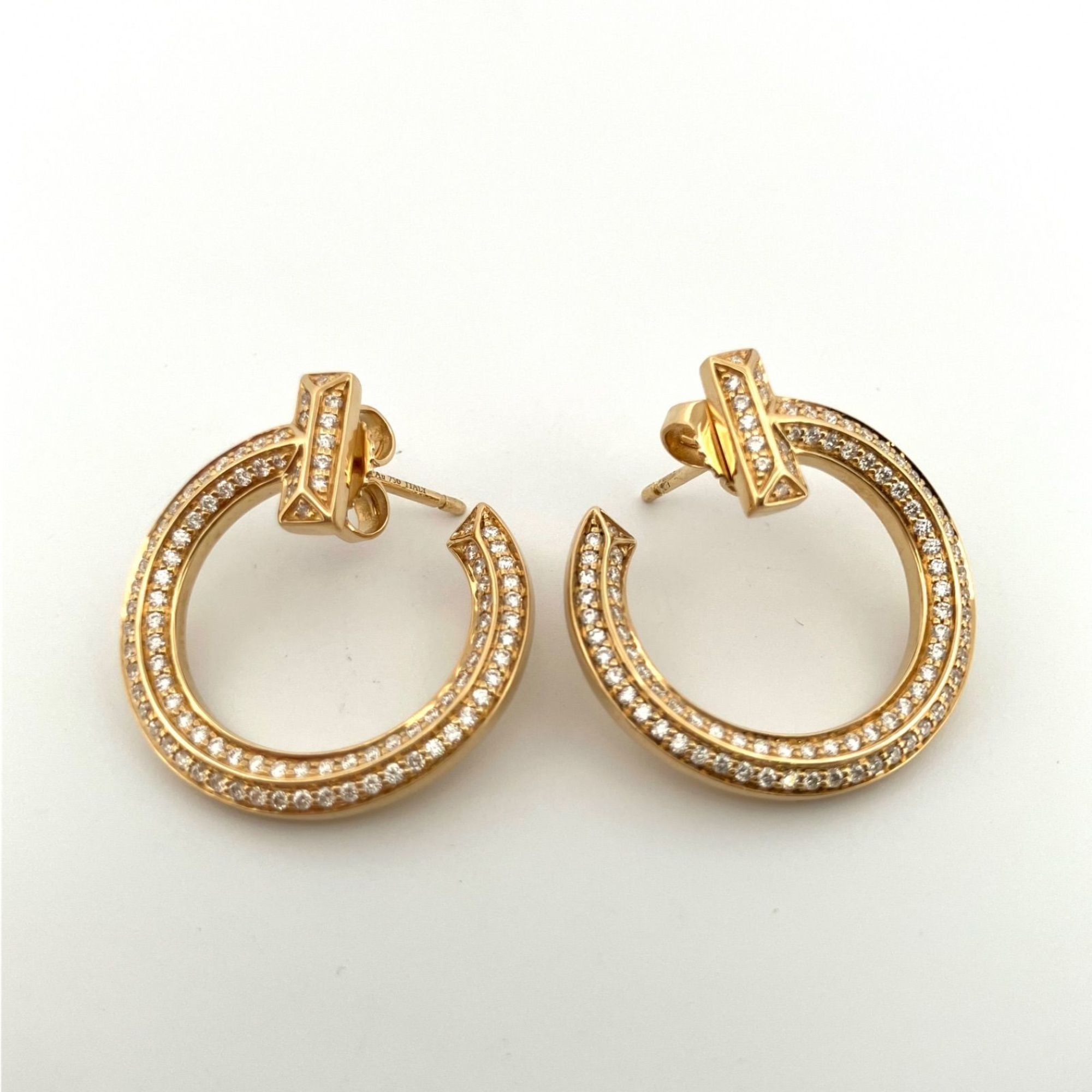 TIFFANY & CO. Tiffany T-One Open Hoop Earrings, Au750YG, Diamond D0.24ct x 2