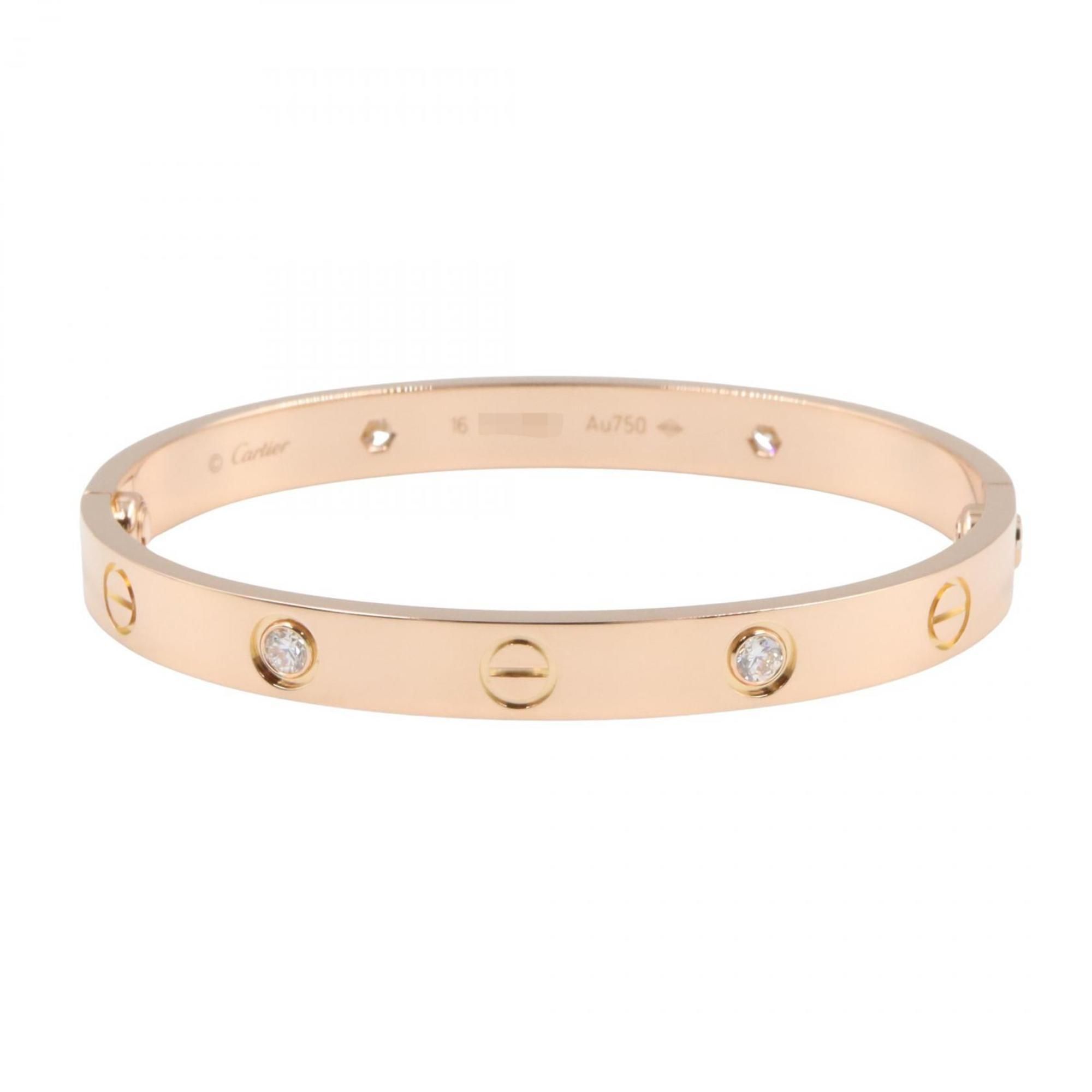 Cartier Love Bracelet 4PD in 18K Pink Gold with Diamonds, Women's, and Clear, B6070017