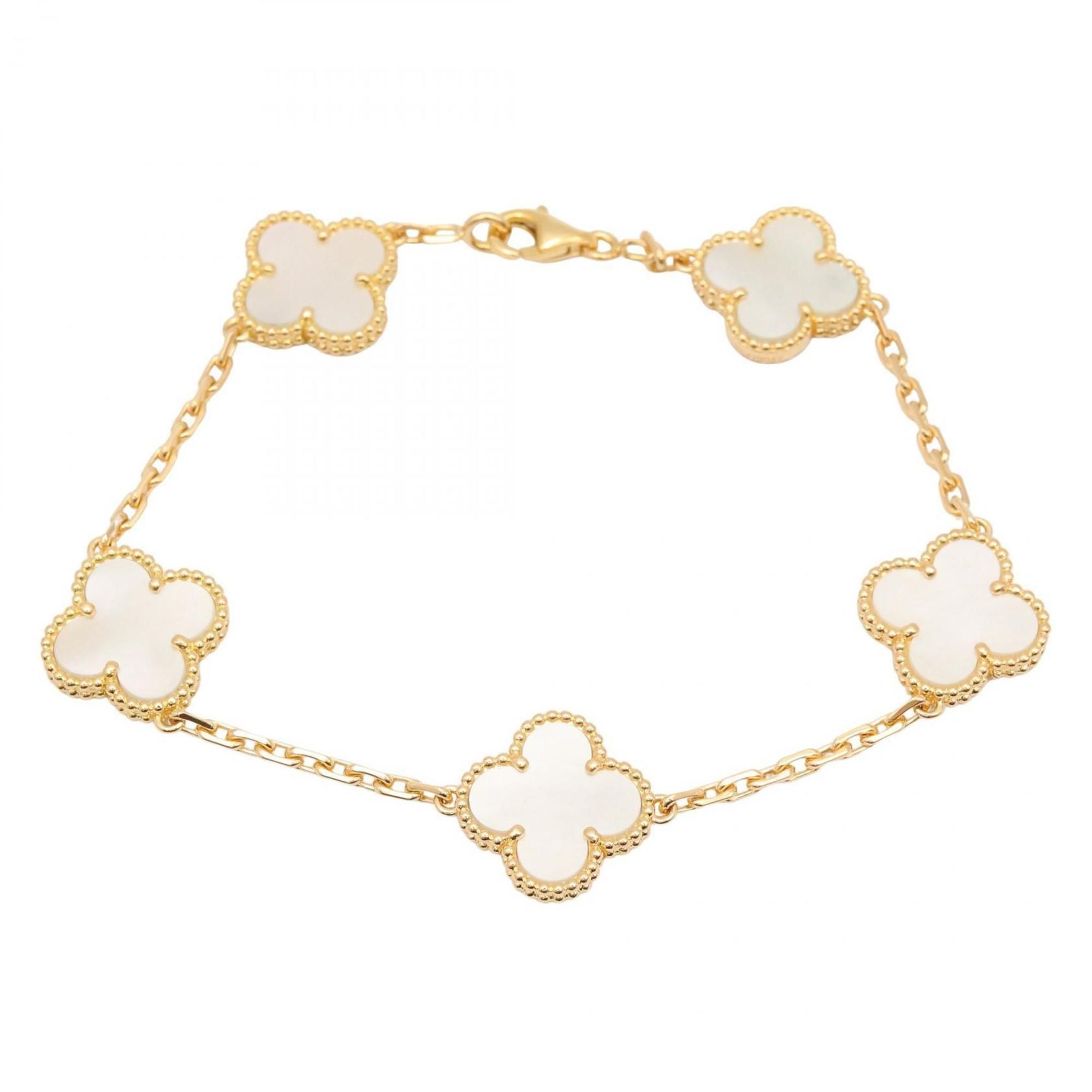 Van Cleef & Arpels Vintage Alhambra 5-Motif Mother-of-Pearl Bracelet in 18K Yellow Gold (VCARA41800)
