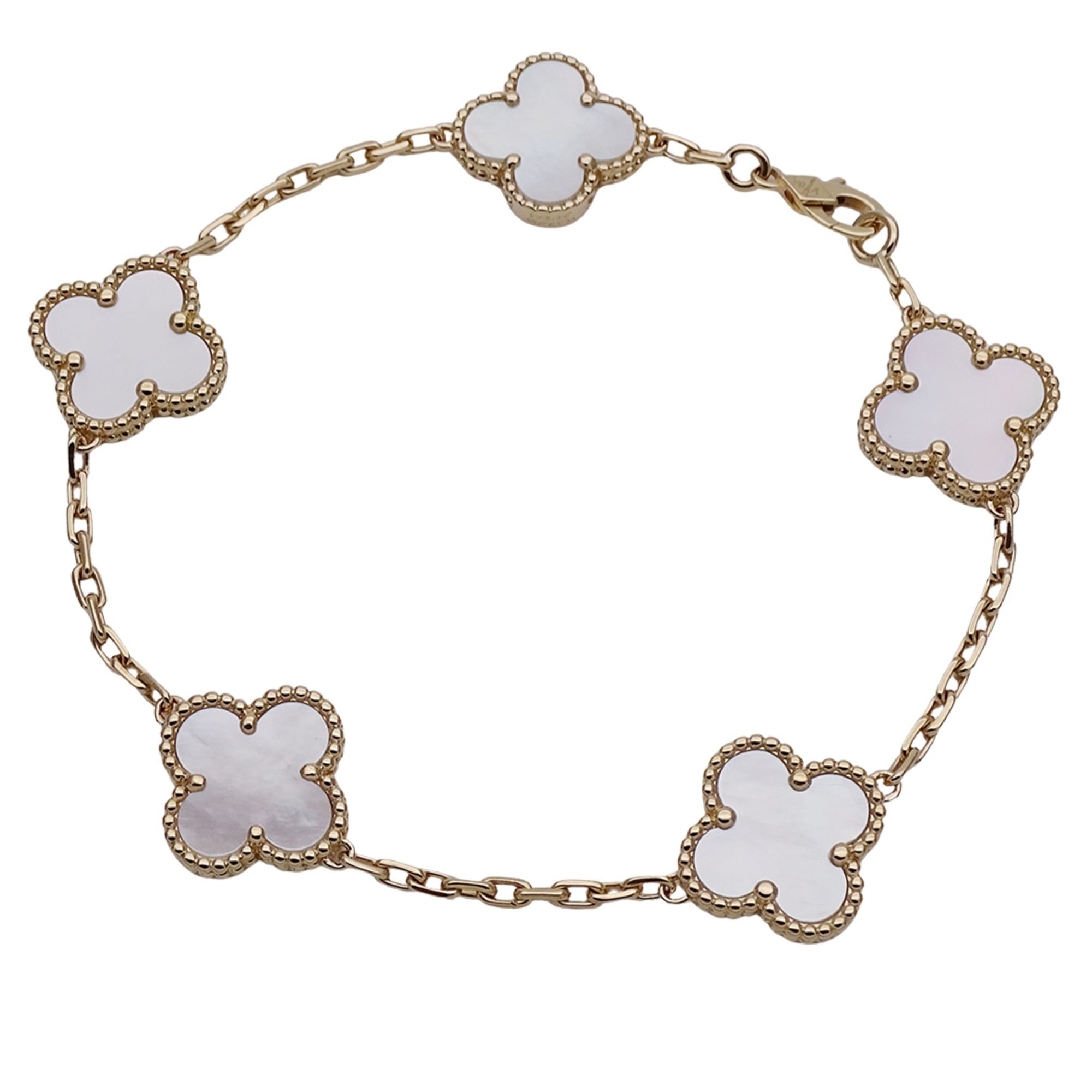 Van Cleef & Arpels Vintage Alhambra 5-Piece Bracelet for Women, 750YG Mother-of-Pearl Yellow Gold, P