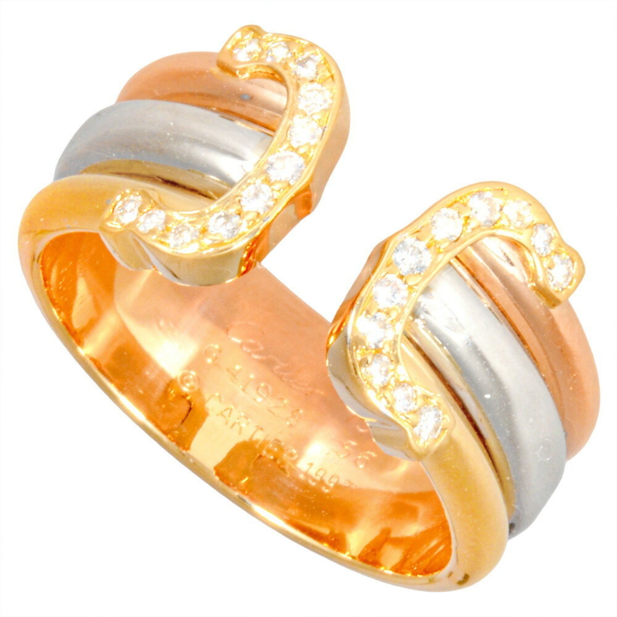 Cartier 2C LM Ring, Diamond #56, 18KYG, 8.6g, 18KWG, 18KPG, Three-Color, Yellow, Pink, White
