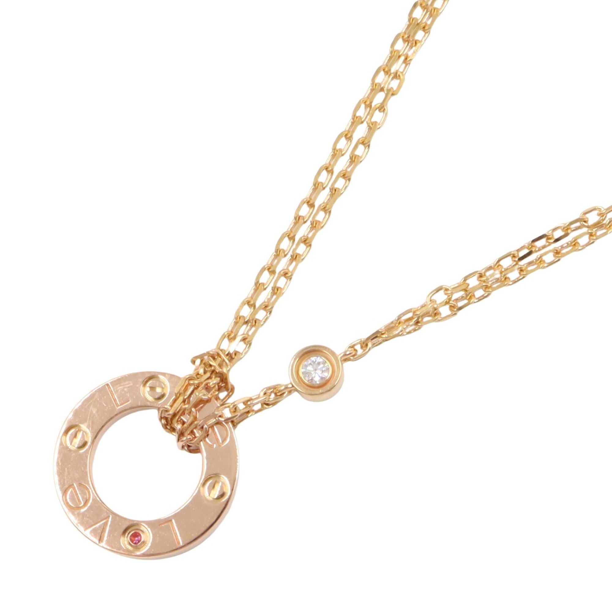 Cartier Love Circle Necklace with Diamonds and Pink Sapphires. 18K Gold. Available in Clear Pink.