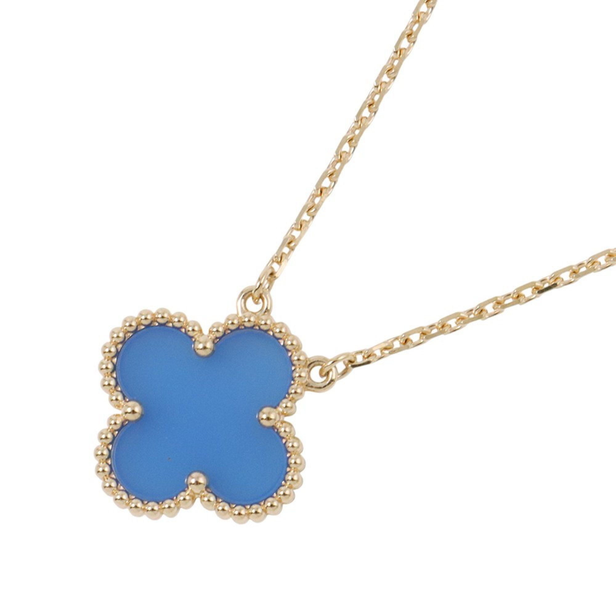 Van Cleef & Arpels Alhambra Pendant Necklace with Blue Agate in 18K Yellow Gold (VCARP9SY00)