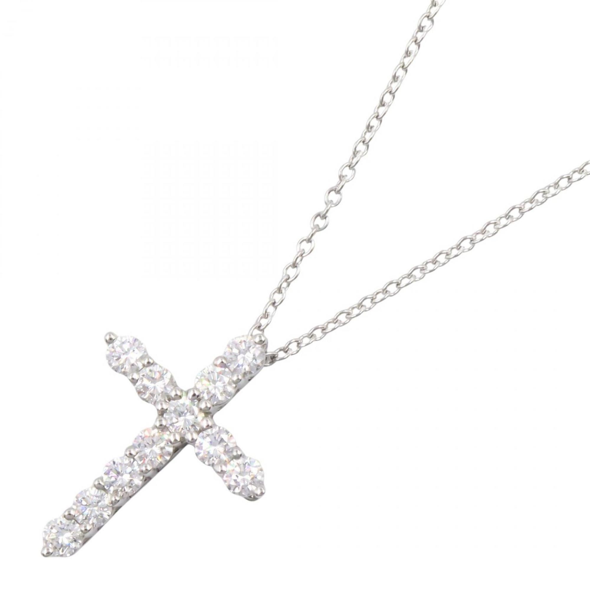 Tiffany & Co. Small Cross Diamond Necklace, Pt950 Platinum, Diamond, Women's, Silver, Clear