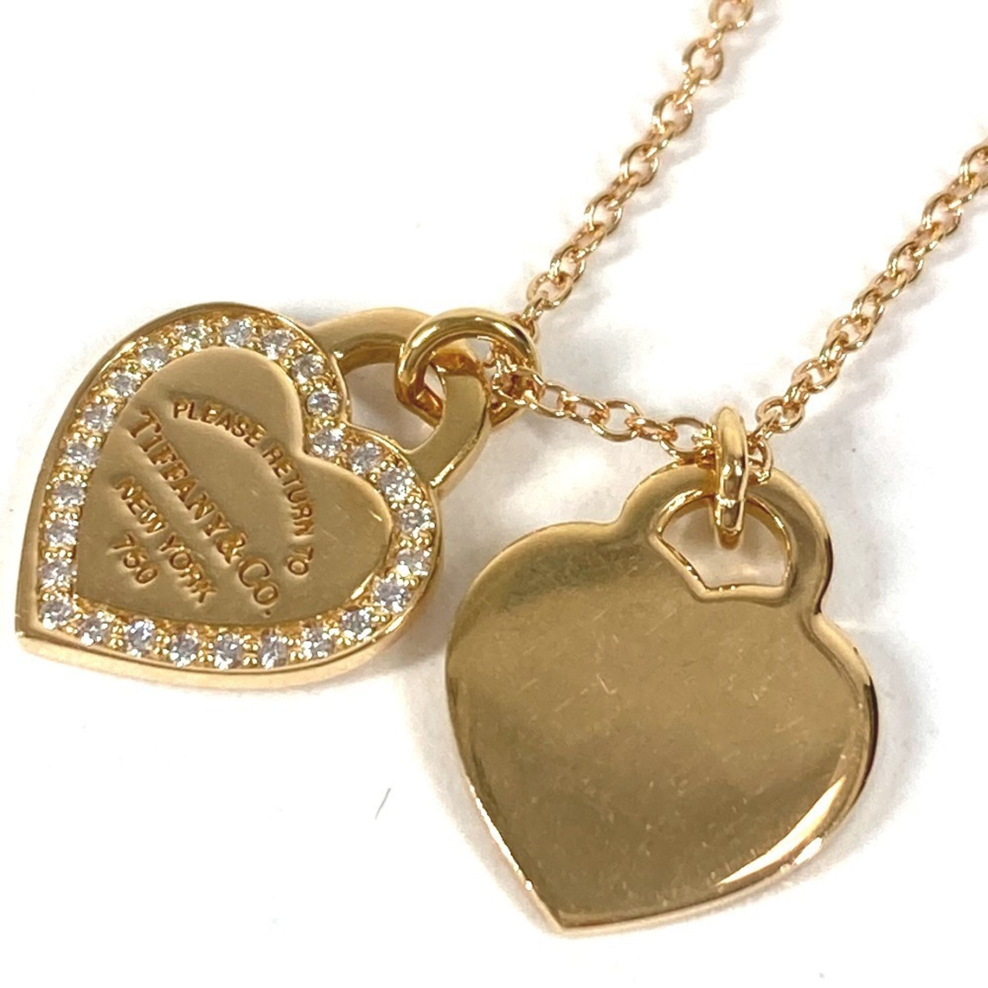 TIFFANY & Co. Tiffany Diamond Return Two-Way Heart Tag Necklace, Jewelry, 18K Gold Chain YG750, Wome