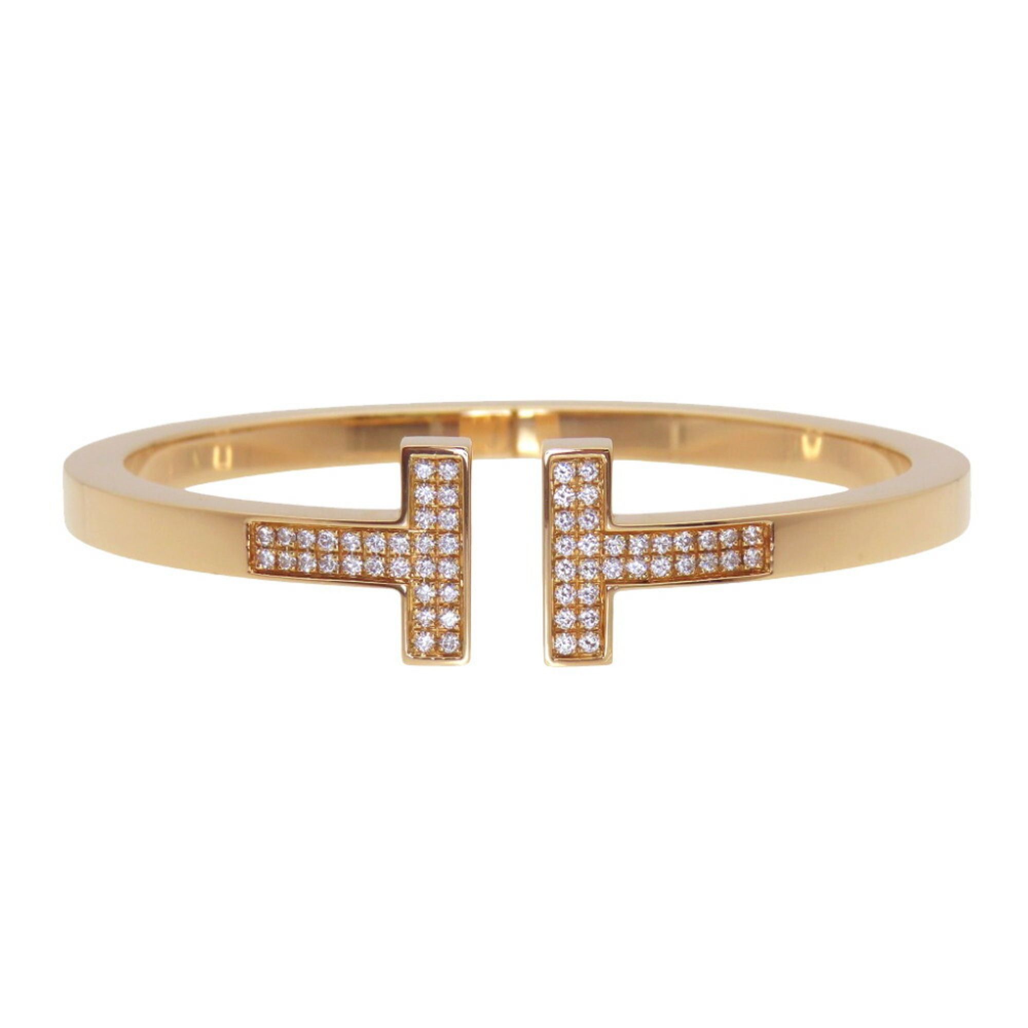 Like new Tiffany T-Square 18KPG Rose Gold Diamond Large Bracelet/Bangle in 750 Pink with Diamonds, 0