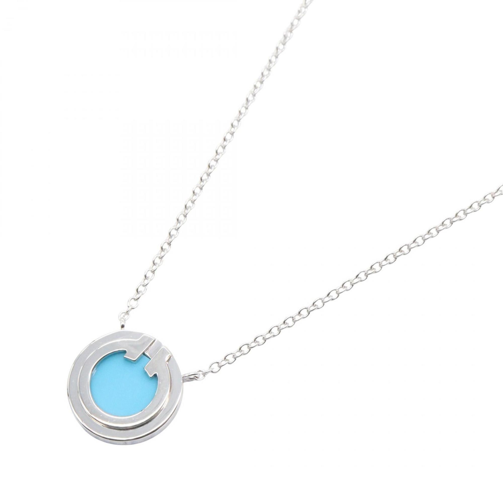 Tiffany & Co. Two Circle Turquoise Necklace, 18K White Gold, Turquoise, Women's, Silver, Blue