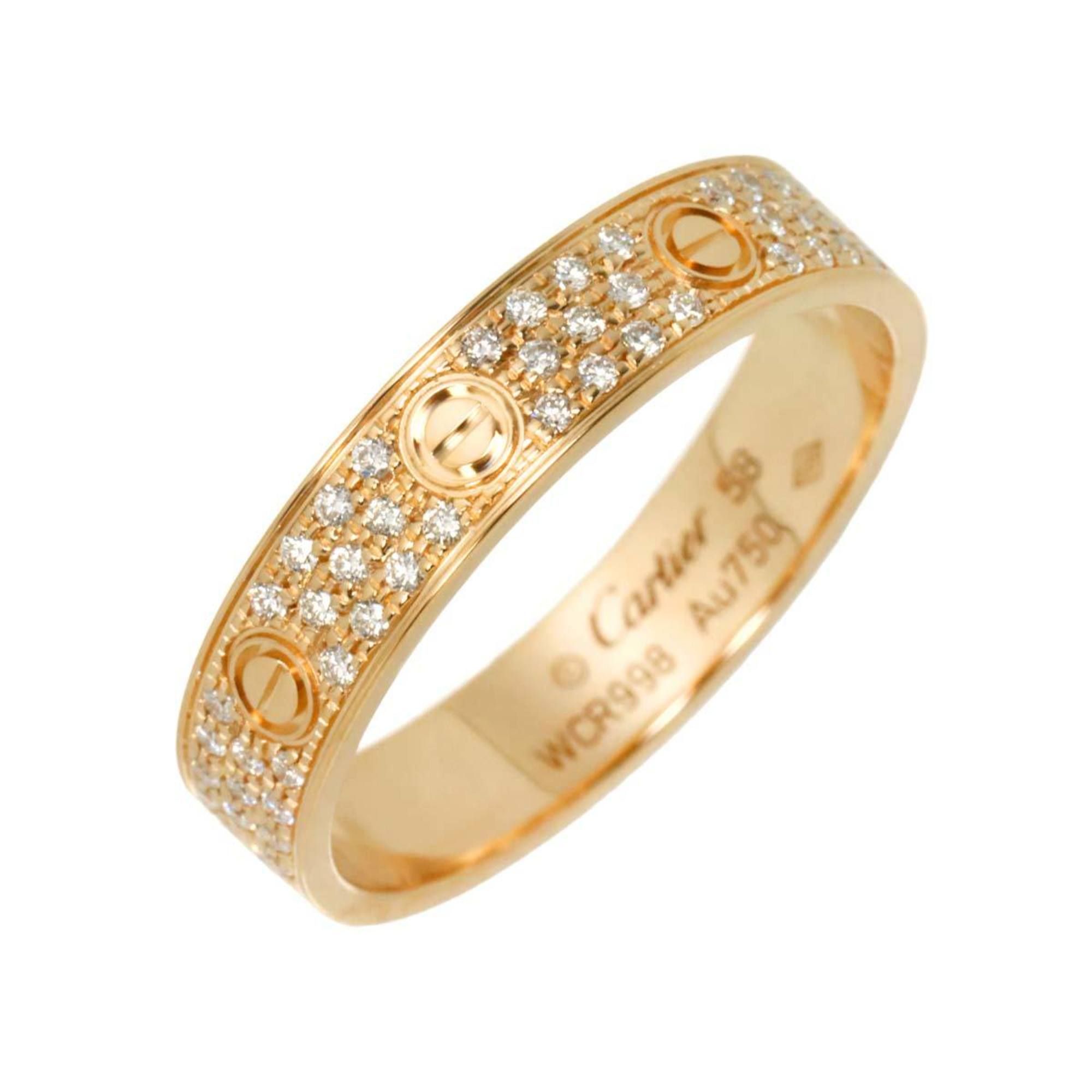 Cartier Love Small #58 Ring, Full Pavé Diamonds, 18K PG Pink Gold 750