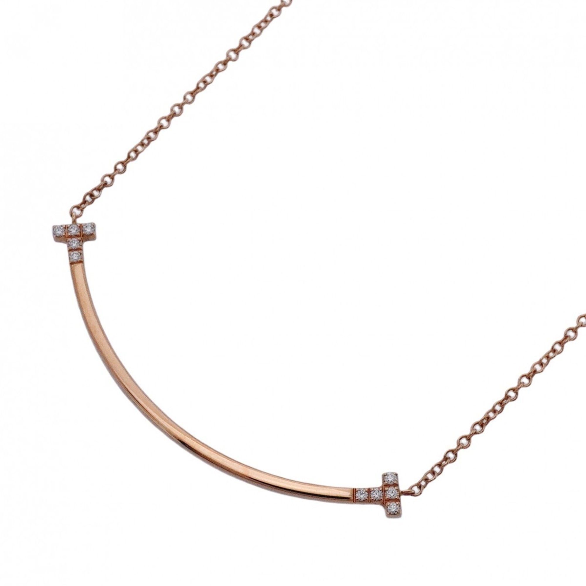 Tiffany T Smile Small Necklace 10PD 18KPG Pink Gold Diamond Women's