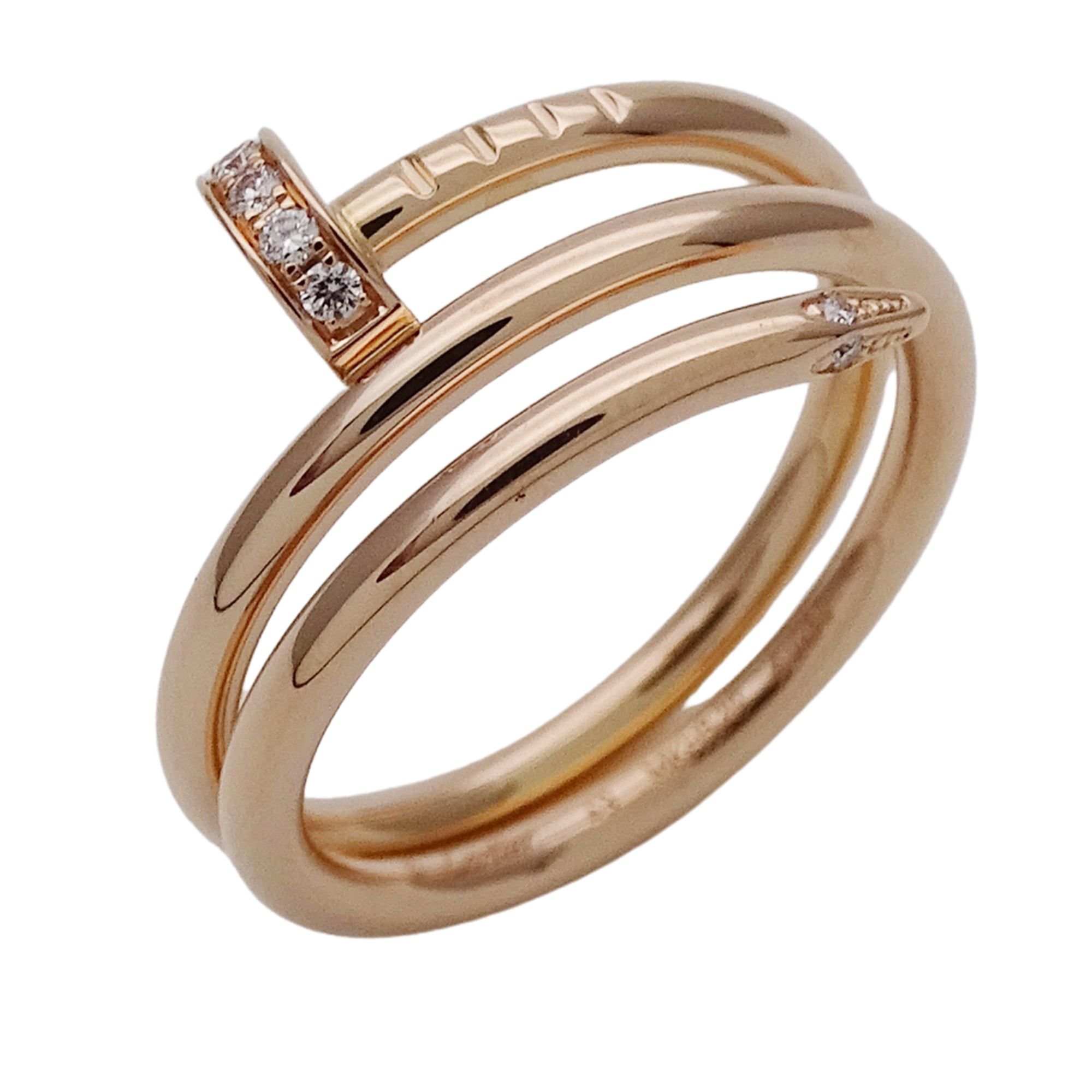 Cartier ring for men and women, 750PG diamond Juste un Clou double in pink gold, size #49, polished.