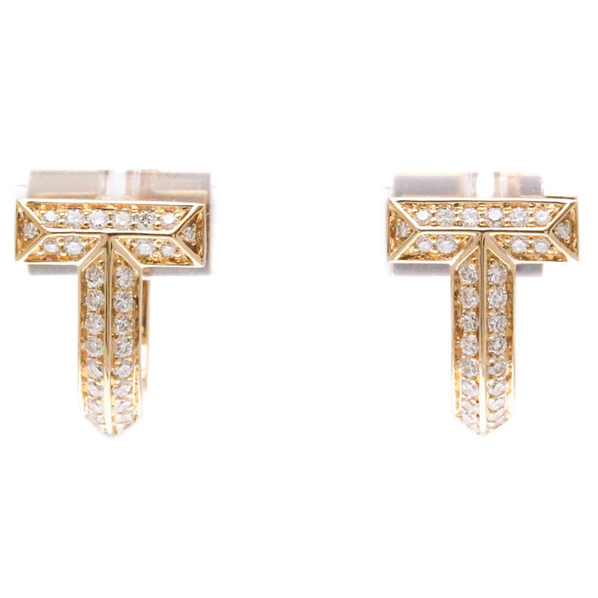 Tiffany T One Half Pavé Diamond Huggie Earrings Diamond Pink Gold (18K) Hoop Earrings Carat/0.28 Pin