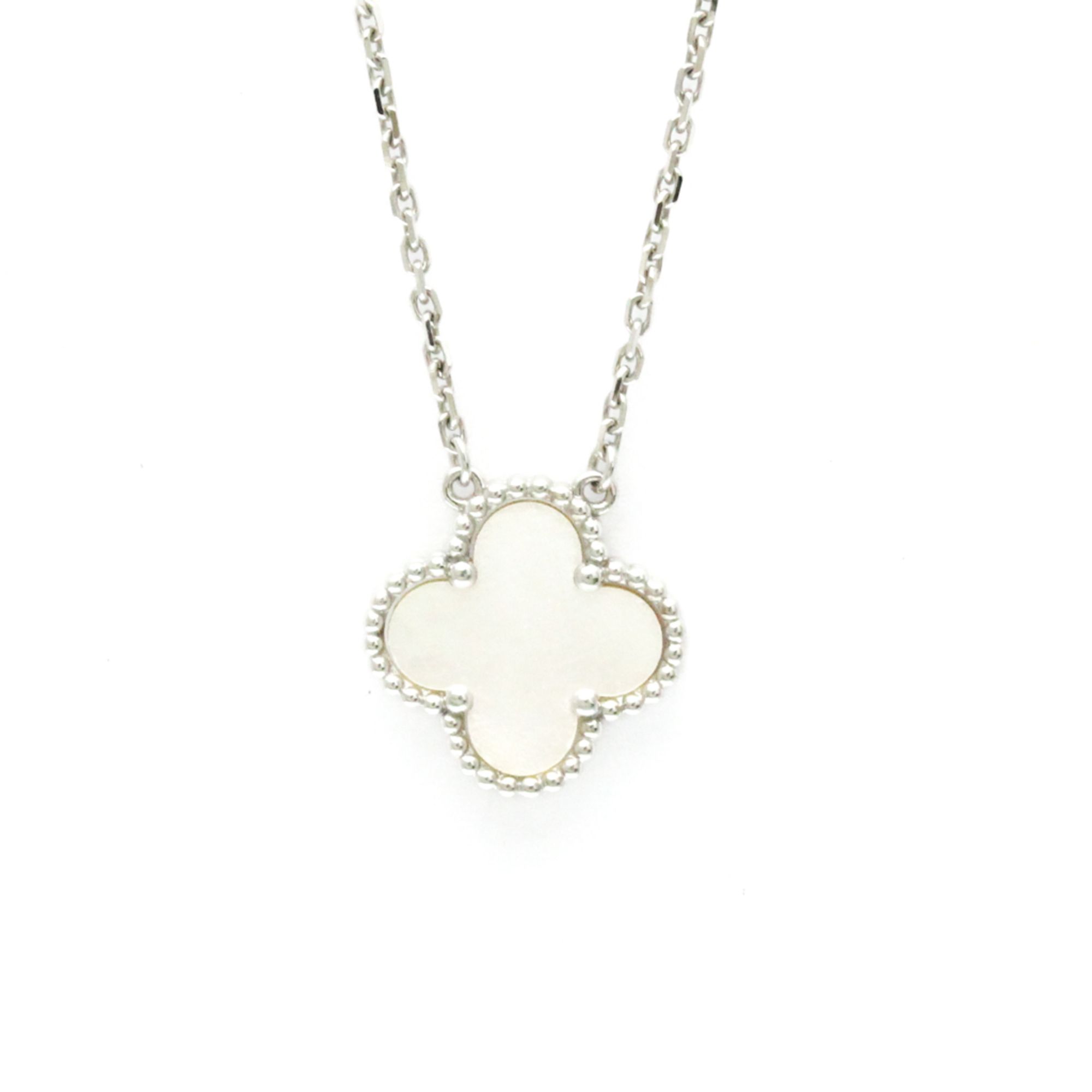 Van Cleef & Arpels Vintage Alhambra White Gold (18K) Mother Of Pearl Women,Men Fashion Pendant Neckl