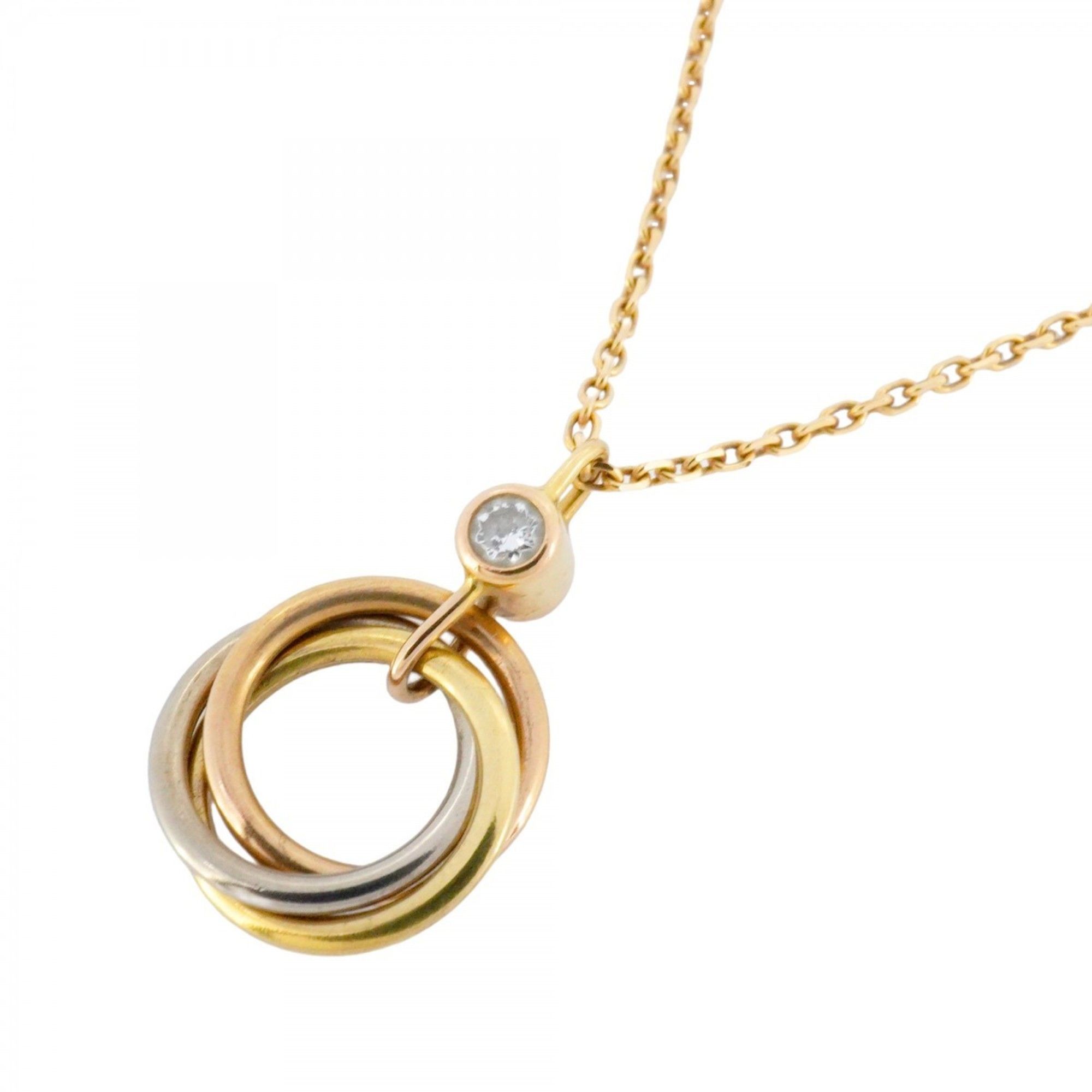 Cartier Baby Trinity Necklace, 1PD, 18KYG Yellow Gold, 18KWG White 18KPG Pink Diamond, Women's