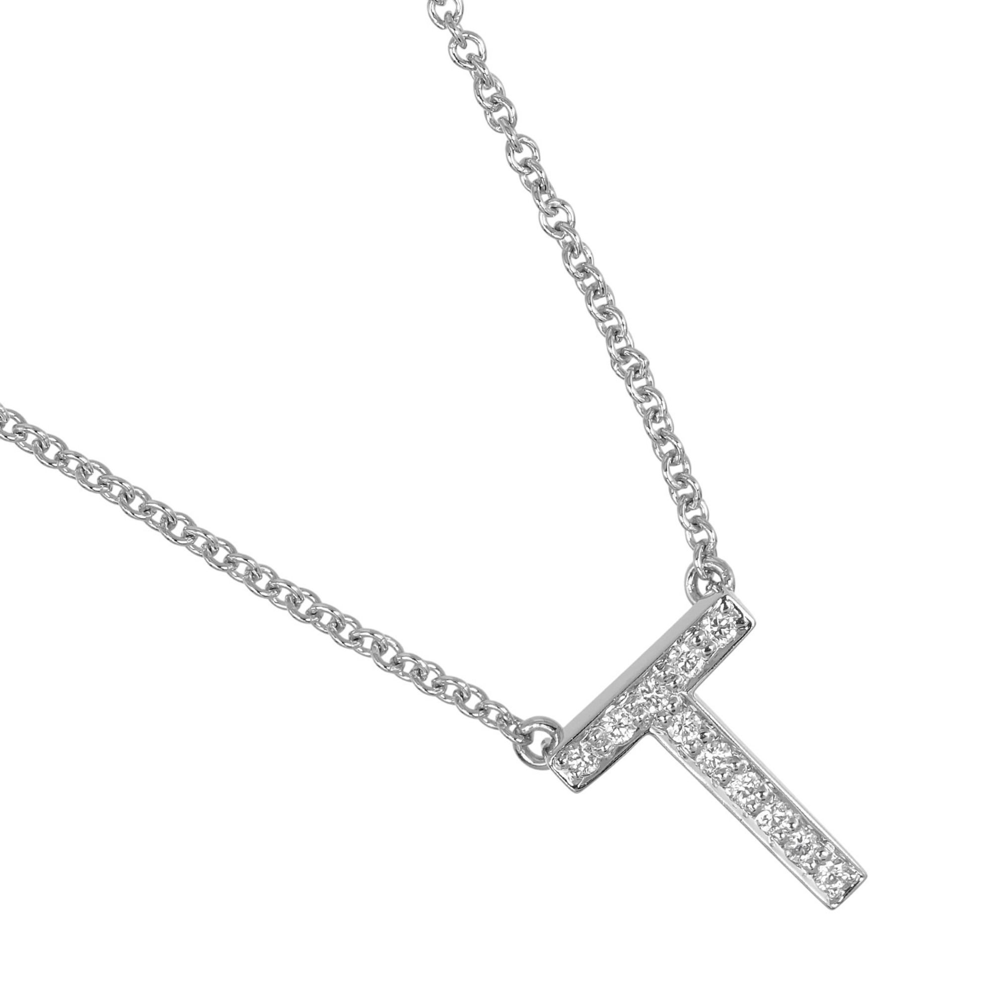 Tiffany & Co. Initial T Necklace in Platinum (Pt950) with Diamonds, Approx. 3g