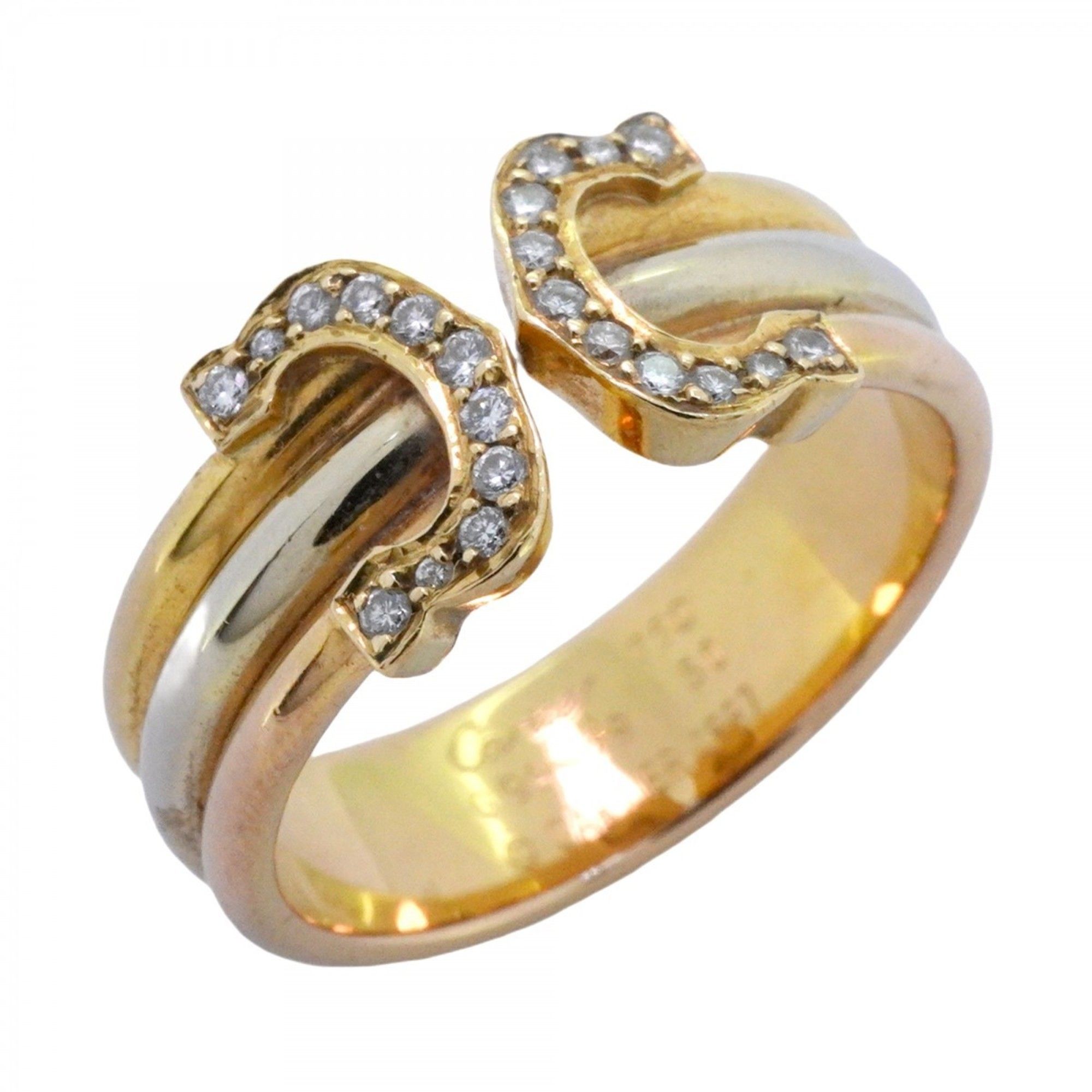 Cartier 2C Ring in 18K Yellow Gold, White Pink and Diamonds, #50 for Women