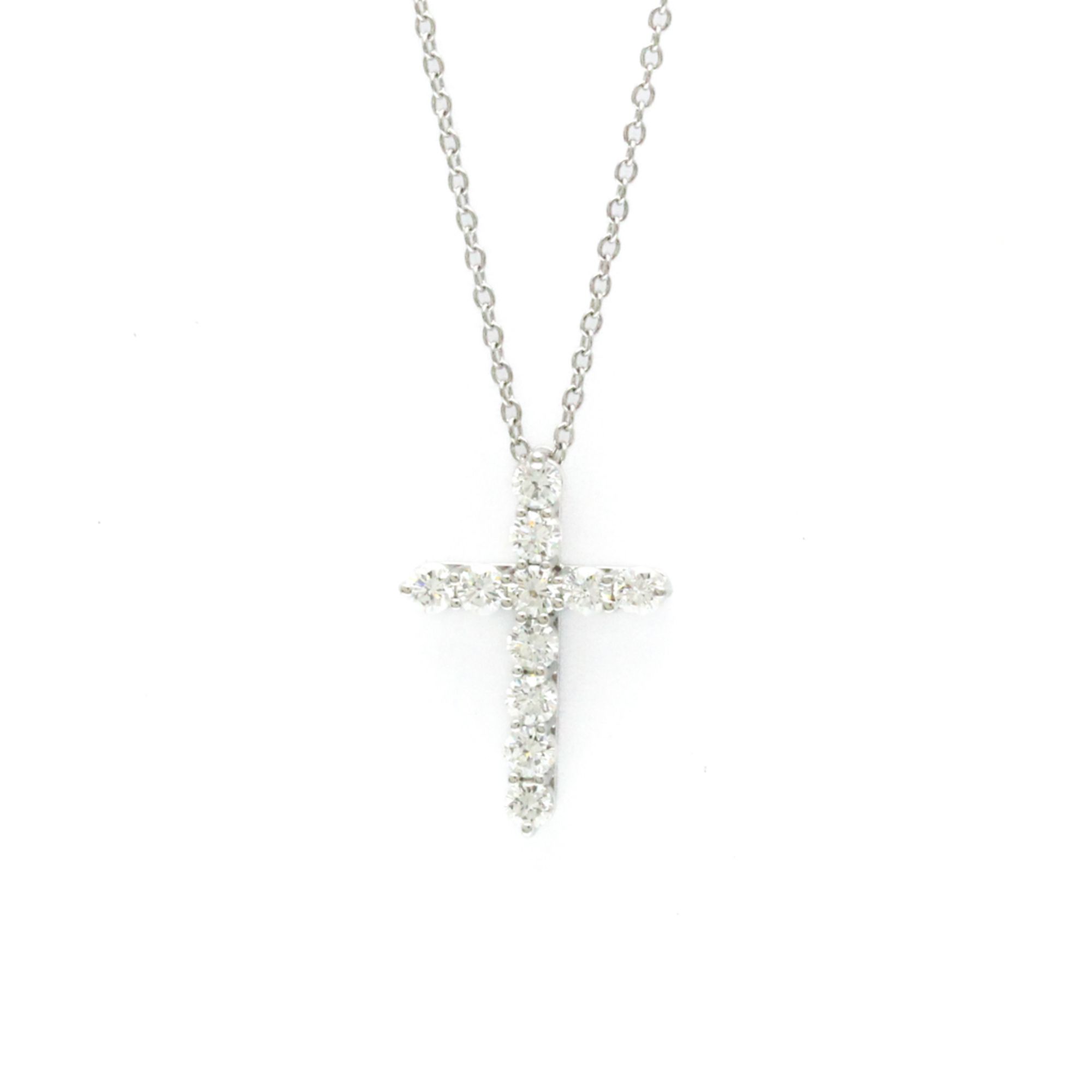 Tiffany Small Cross Diamond Necklace Platinum Diamond Women,Men Fashion Pendant Necklace (Silver)