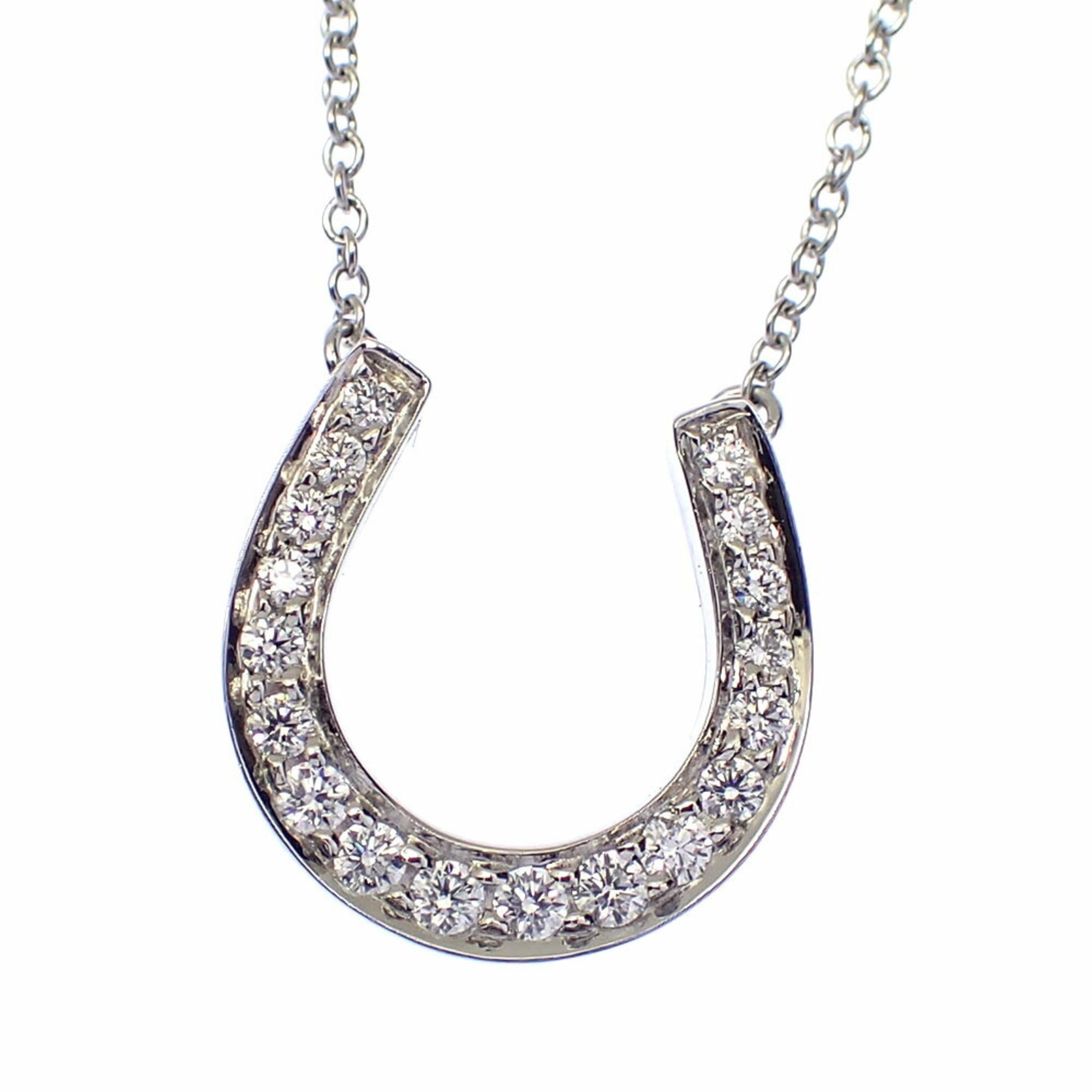 Tiffany Metro Horseshoe Necklace for Women Diamond Pt950 3.8g Platinum