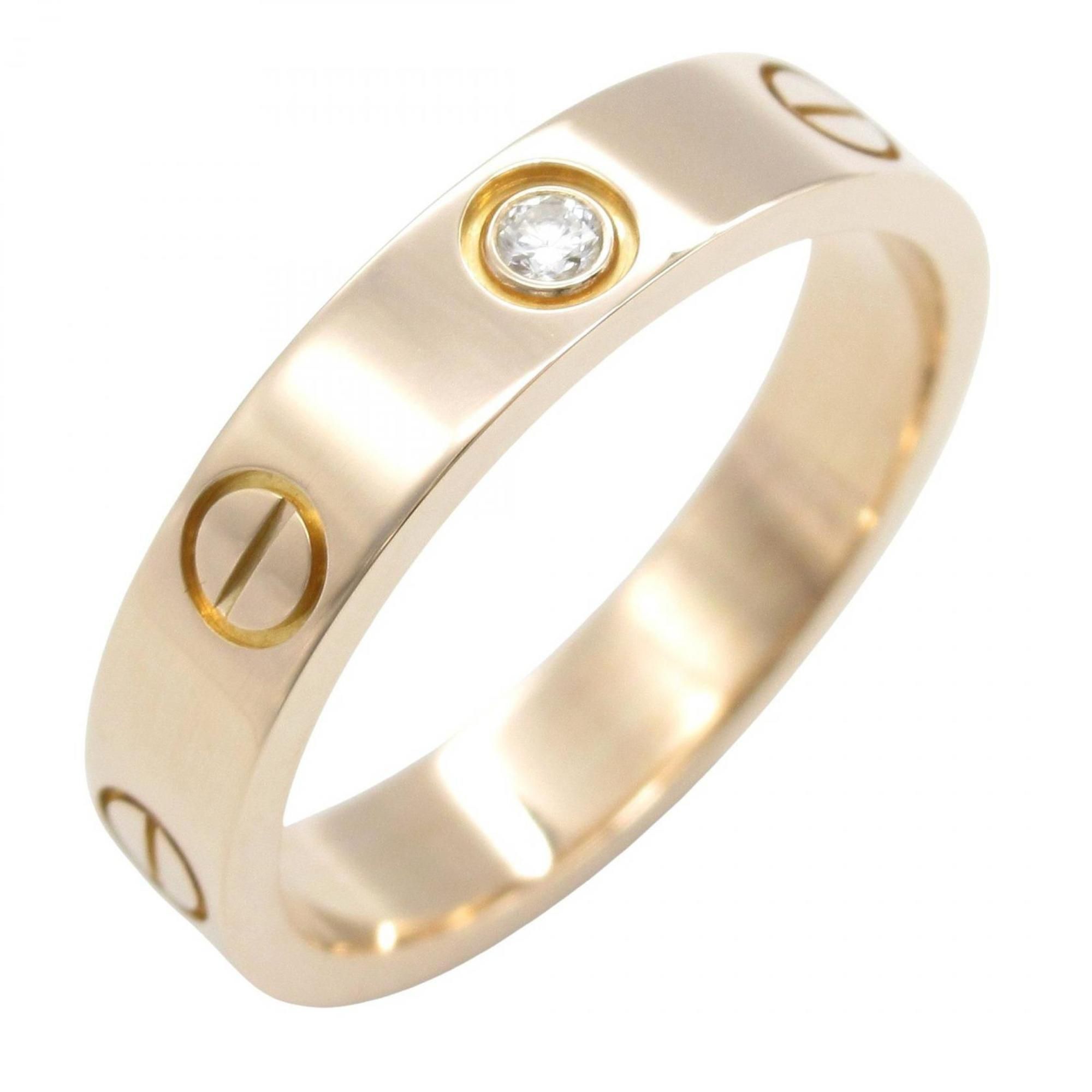 Cartier Mini Love Ring (1PD) in 18K Pink Gold with Diamonds, Women's, and Clear