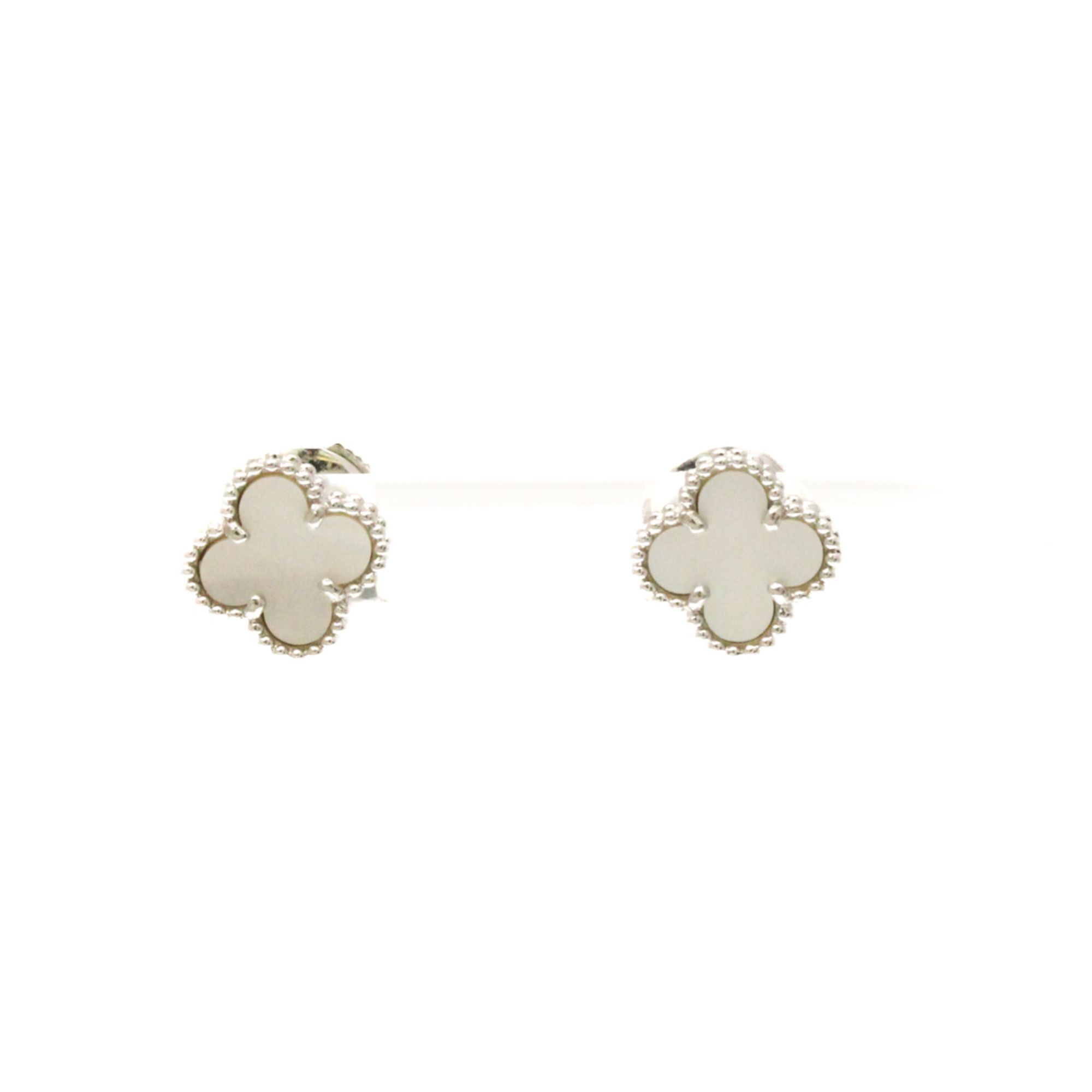 Van Cleef & Arpels Sweet Alhambra Mother Of Pearl White Gold (18K) Stud Earrings Silver