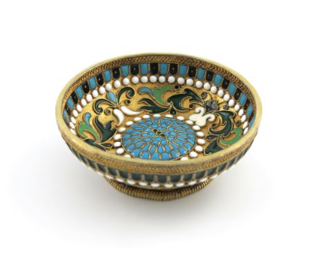 A Russian silver-gilt and enamel bratina, by Pavel Ovchinnikov, Moscow 1875, assay master V. Savinsky, circular form, enamell