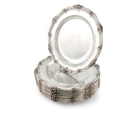 A set of twelve George IV regimental silver plates, by Robert Garrard, London 1828/29,  retailed by Garrards, Panton Street, 