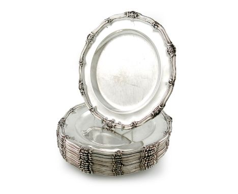 A set of twelve George IV regimental silver plates, by Robert Garrard, London 1828/29,  retailed by Garrards, Panton Street, 