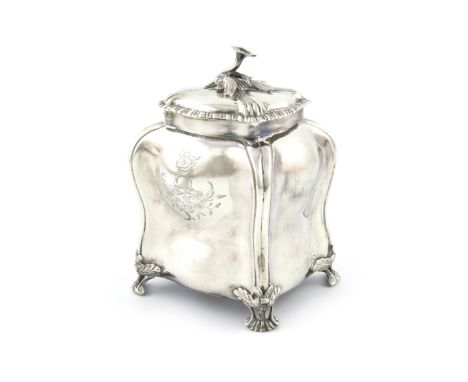 A George III silver tea caddy, by William Adby, London 1769, rectangular bombé form, the pull-off cover with a gadroon border